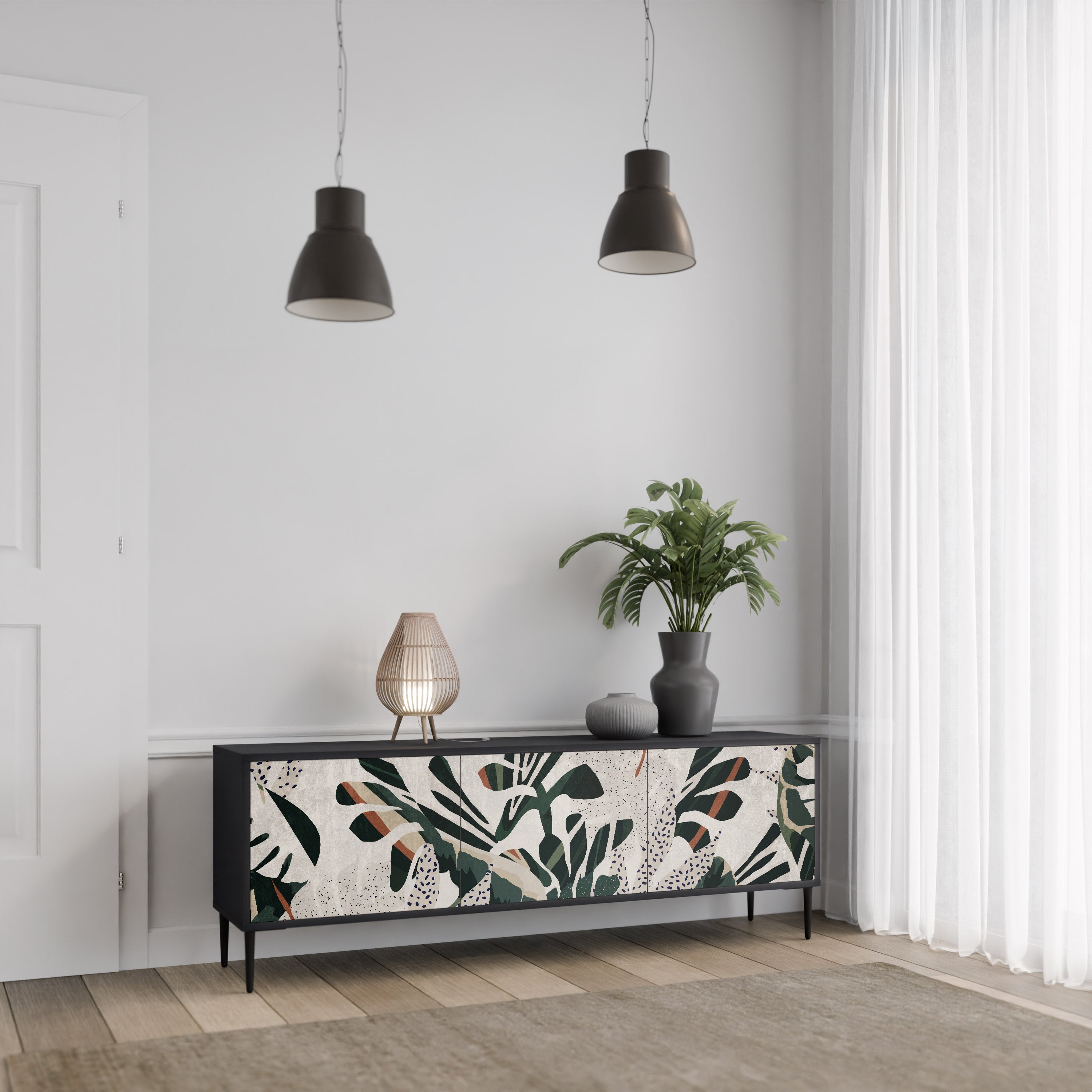 VERDURE FORMATION Móvel de TV com 3 Portas em Acabamento Preto