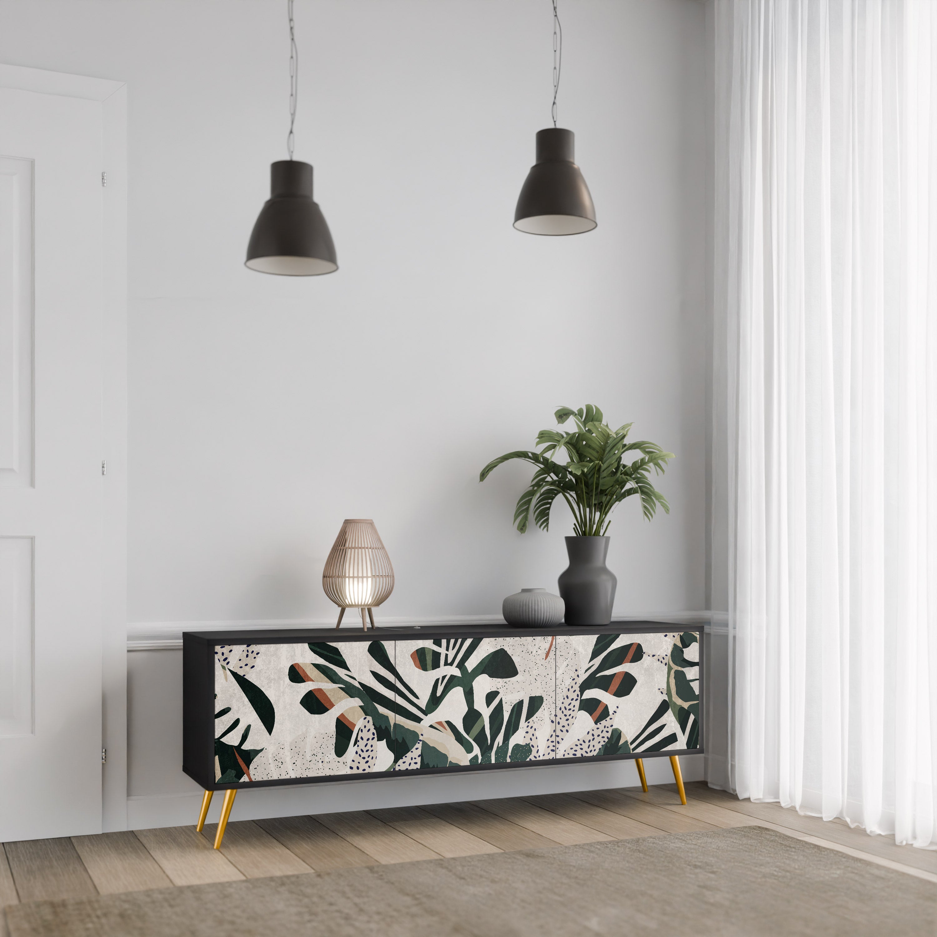 VERDURE FORMATION Móvel de TV com 3 Portas em Acabamento Preto