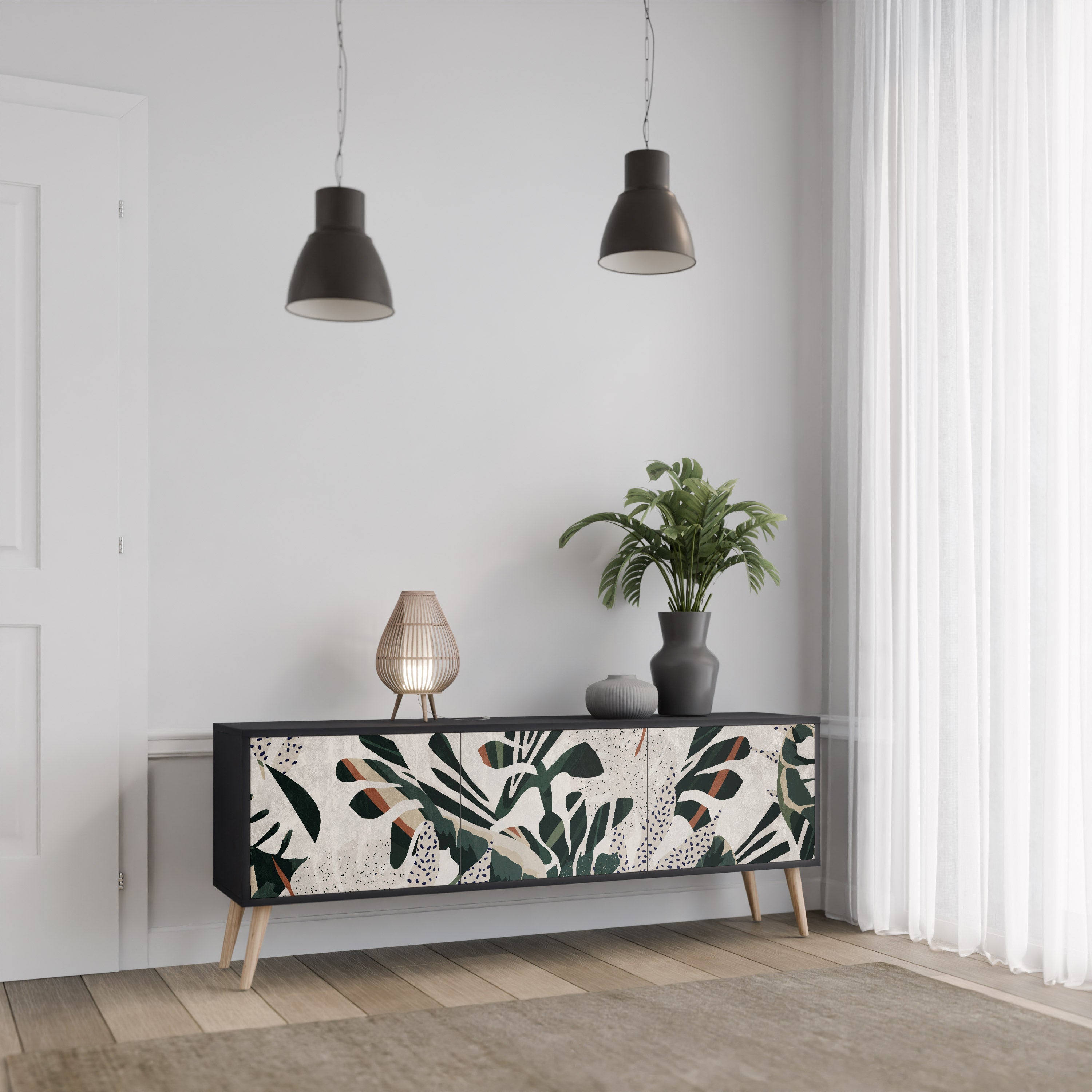 VERDURE FORMATION Móvel de TV com 3 Portas em Acabamento Preto