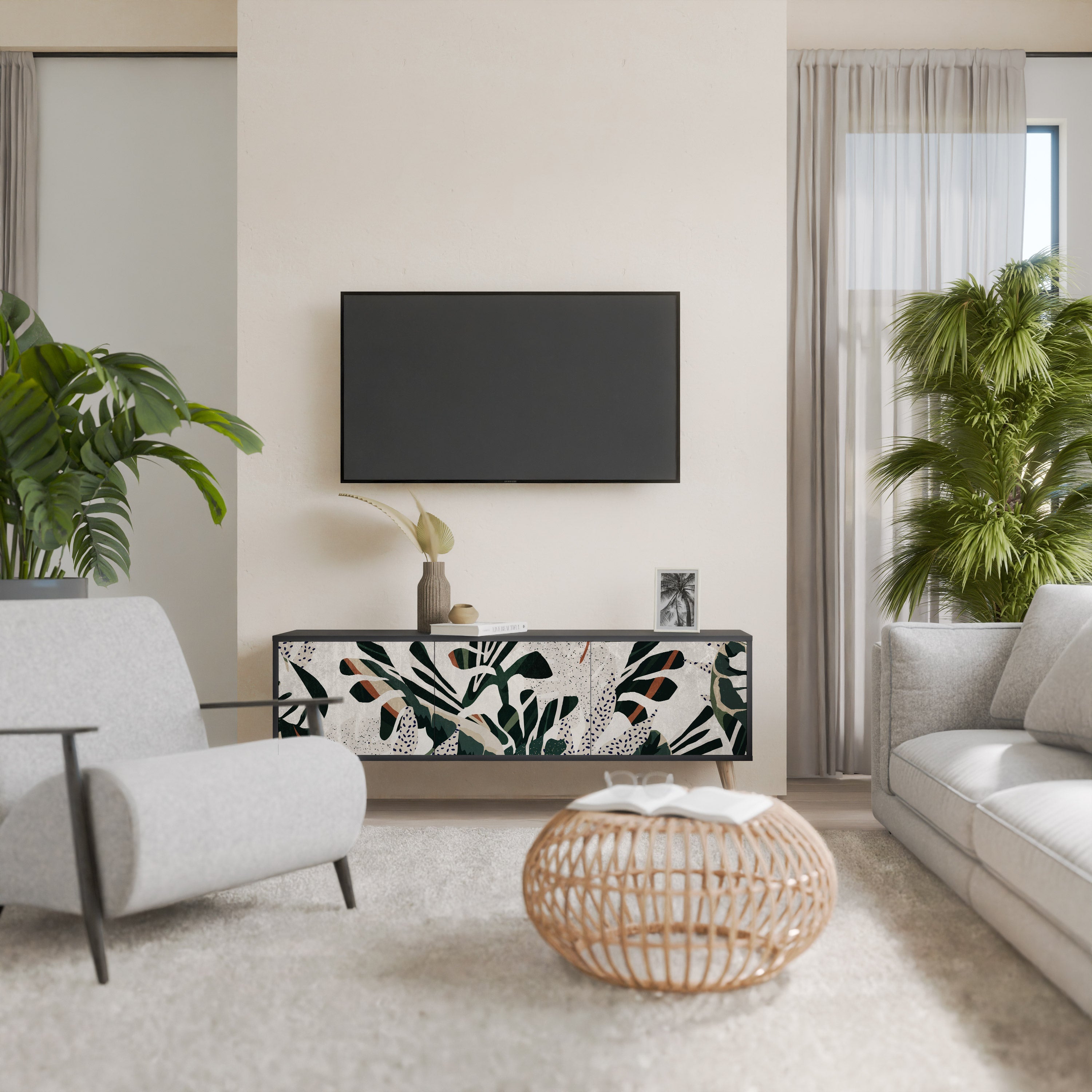 VERDURE FORMATION Móvel de TV com 3 Portas em Acabamento Preto