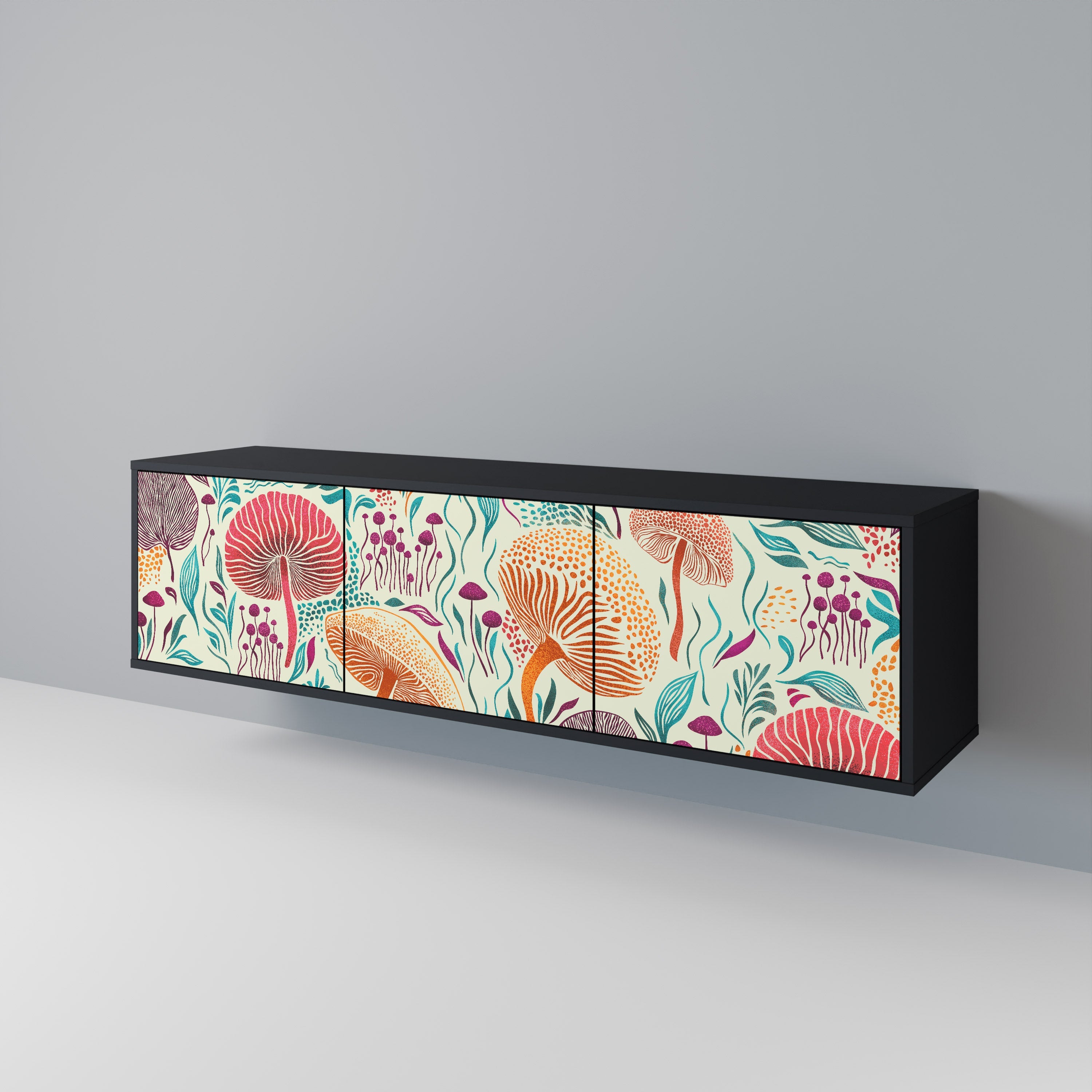 FUNGUS FANTASY Móvel de TV com 3 Portas em Acabamento Preto