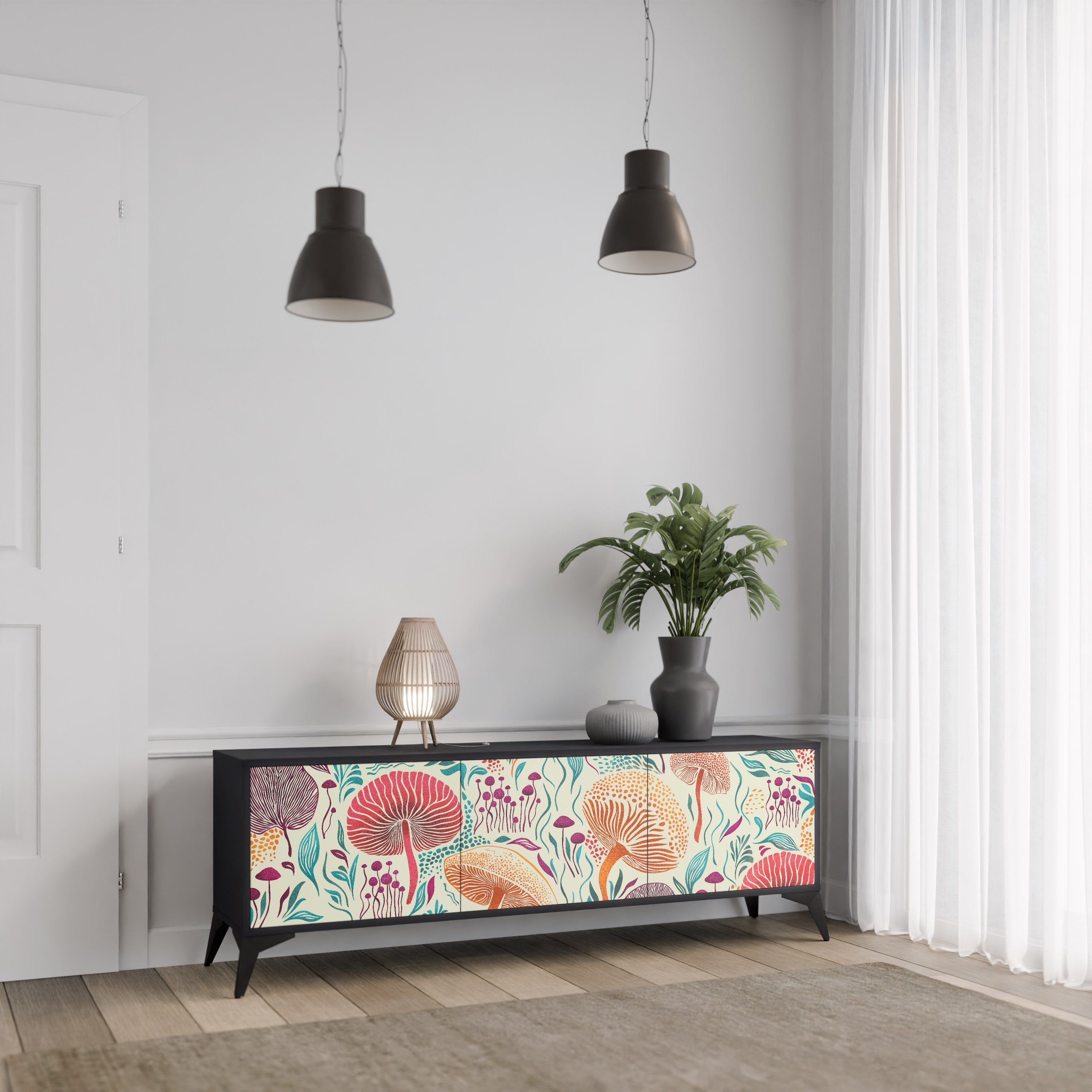 FUNGUS FANTASY Móvel de TV com 3 Portas em Acabamento Preto