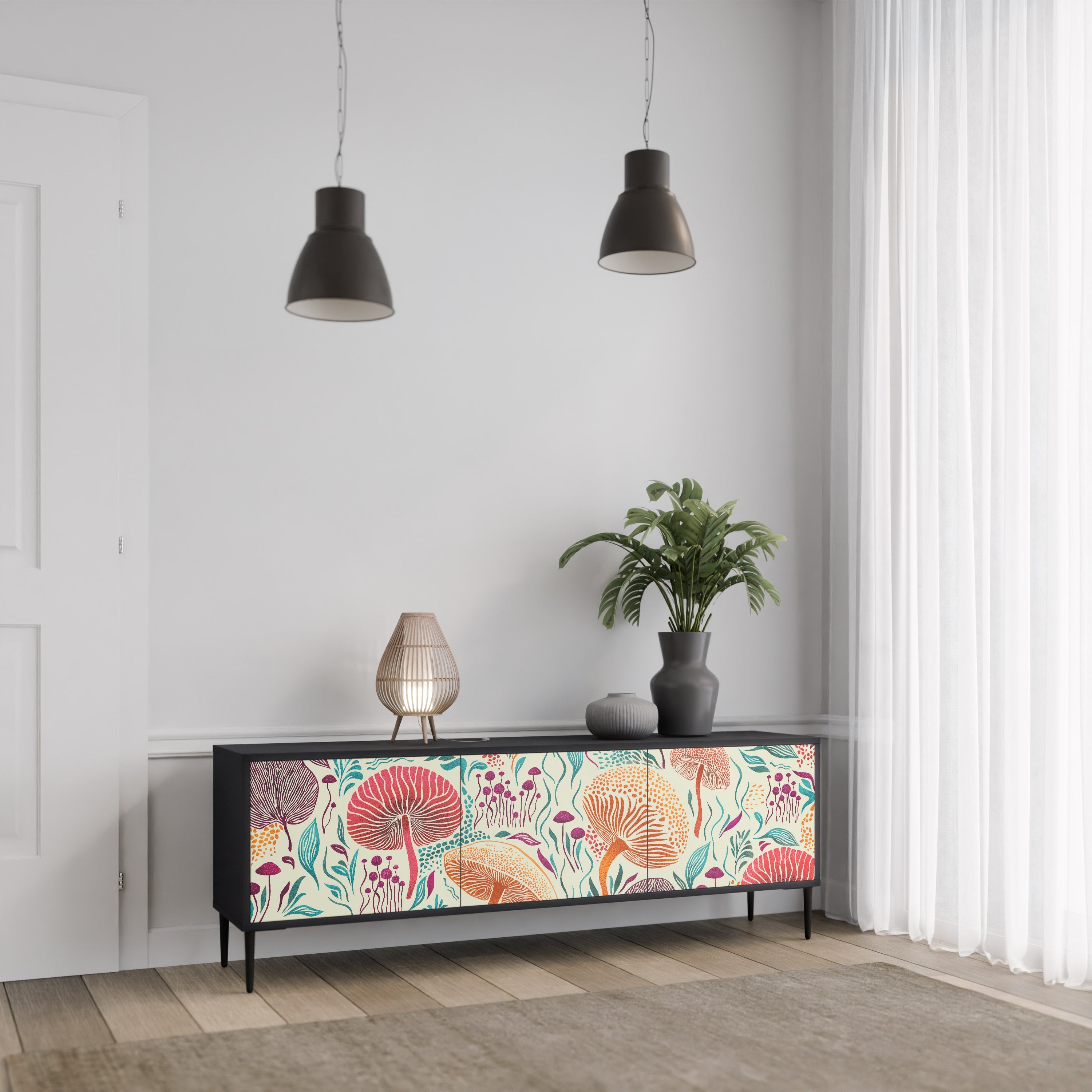 FUNGUS FANTASY Móvel de TV com 3 Portas em Acabamento Preto