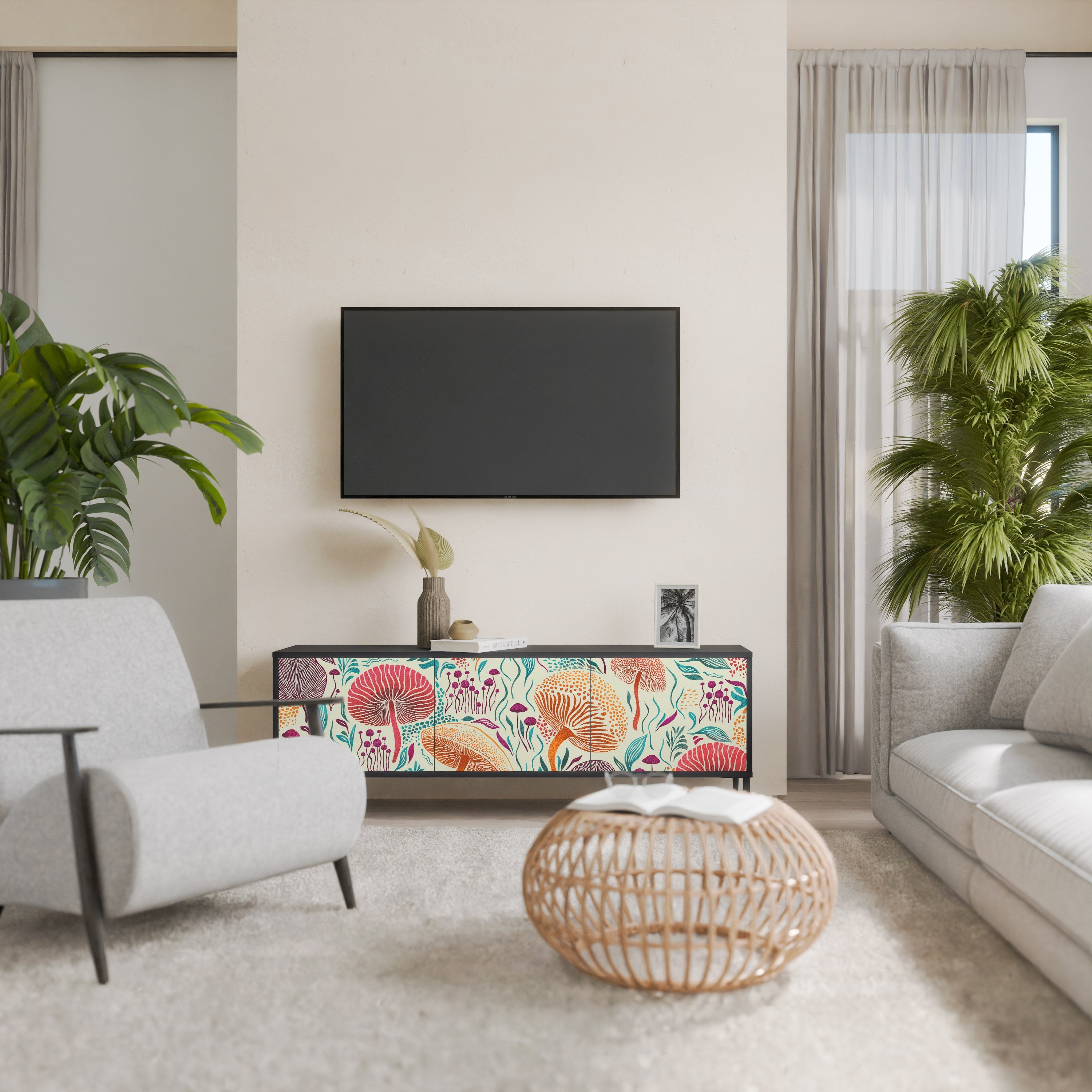 FUNGUS FANTASY Móvel de TV com 3 Portas em Acabamento Preto