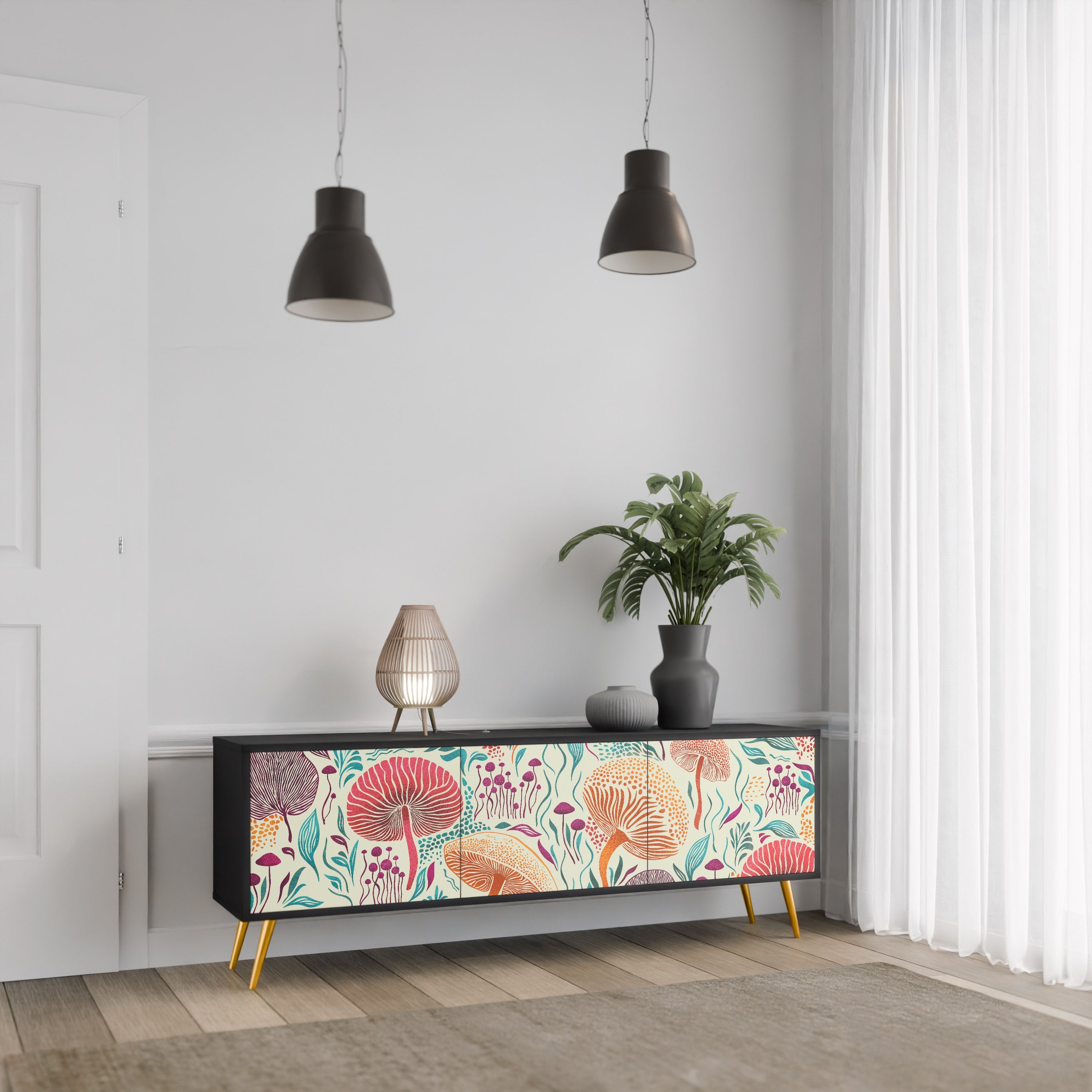 FUNGUS FANTASY Móvel de TV com 3 Portas em Acabamento Preto