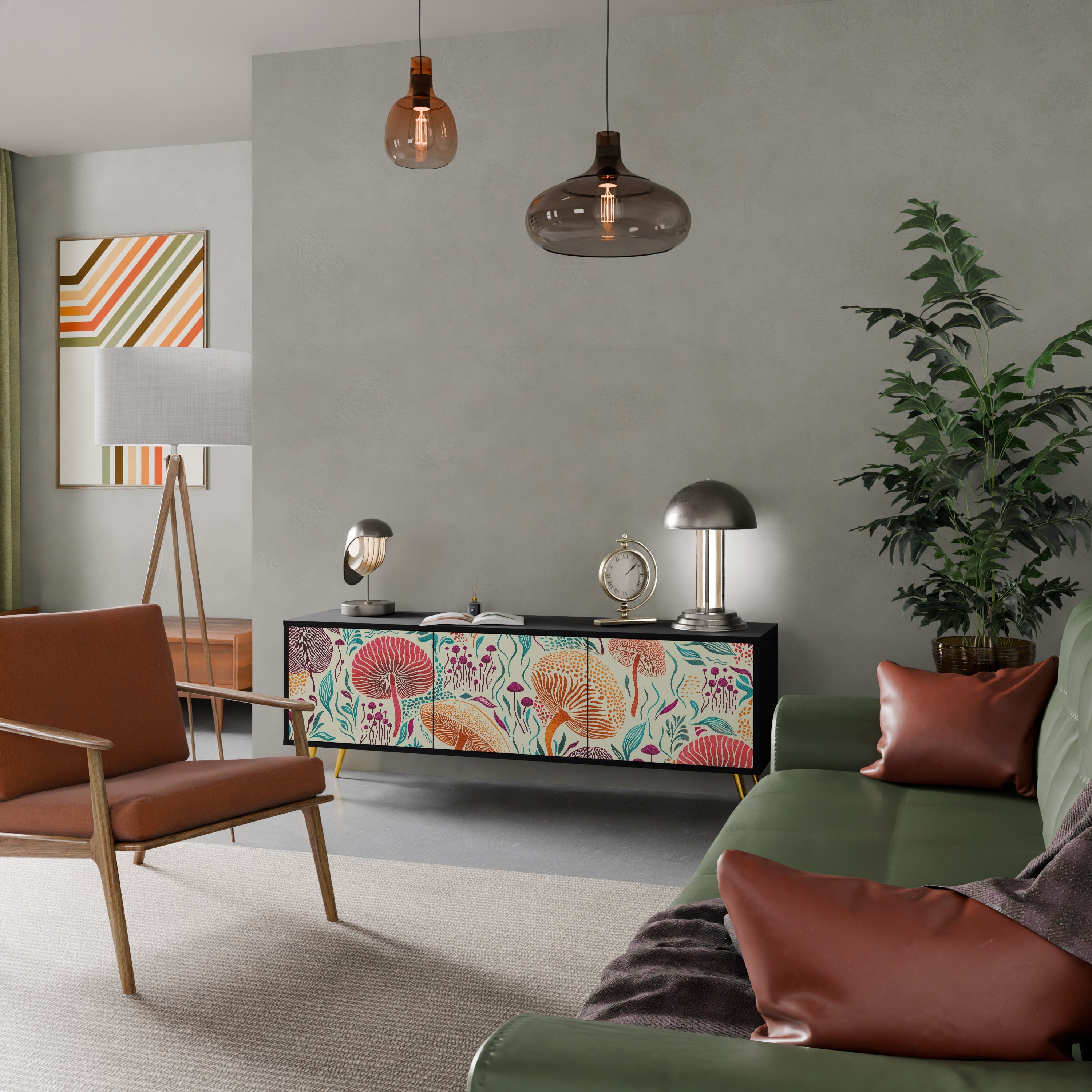 FUNGUS FANTASY Móvel de TV com 3 Portas em Acabamento Preto