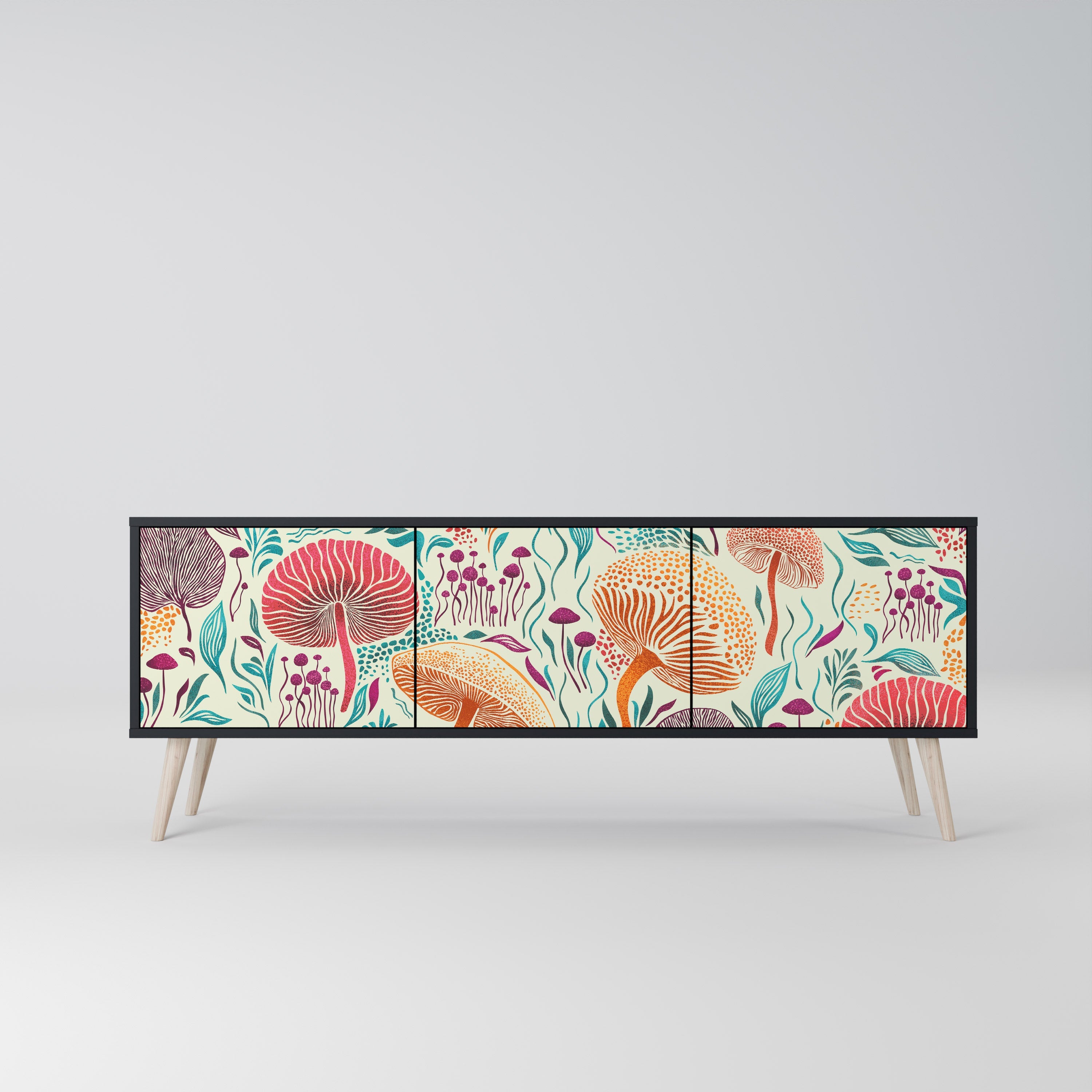 FUNGUS FANTASY Móvel de TV com 3 Portas em Acabamento Preto