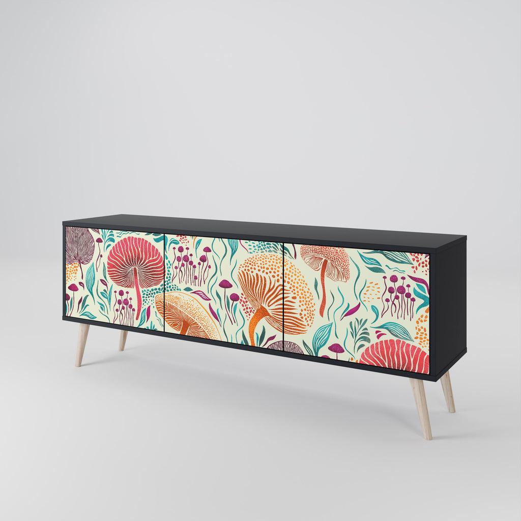 FUNGUS FANTASY Móvel de TV com 3 Portas em Acabamento Preto