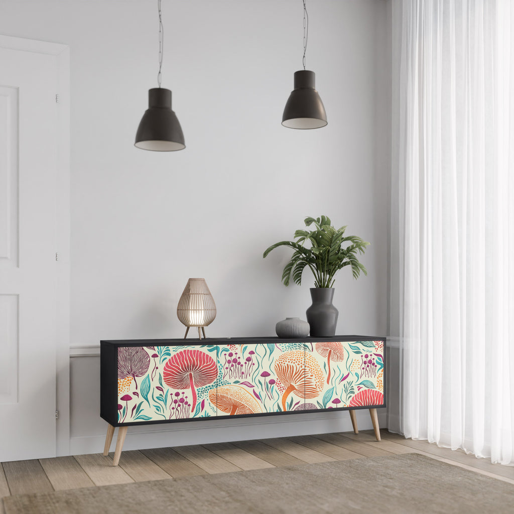 FUNGUS FANTASY Móvel de TV com 3 Portas em Acabamento Preto