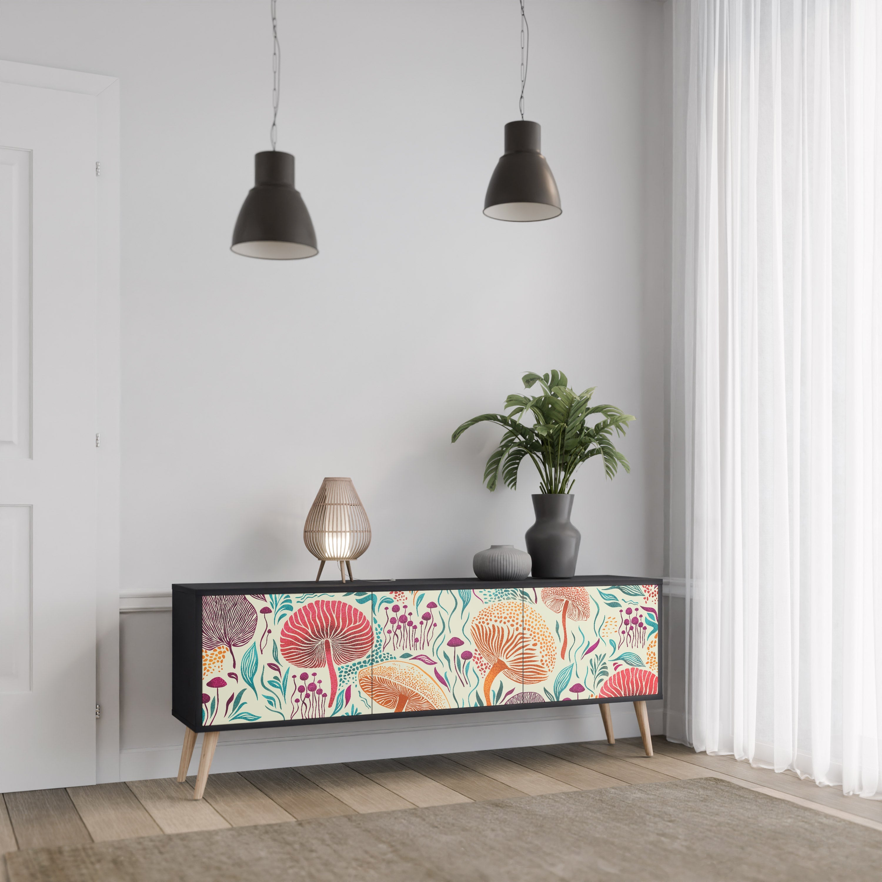 FUNGUS FANTASY Móvel de TV com 3 Portas em Acabamento Preto