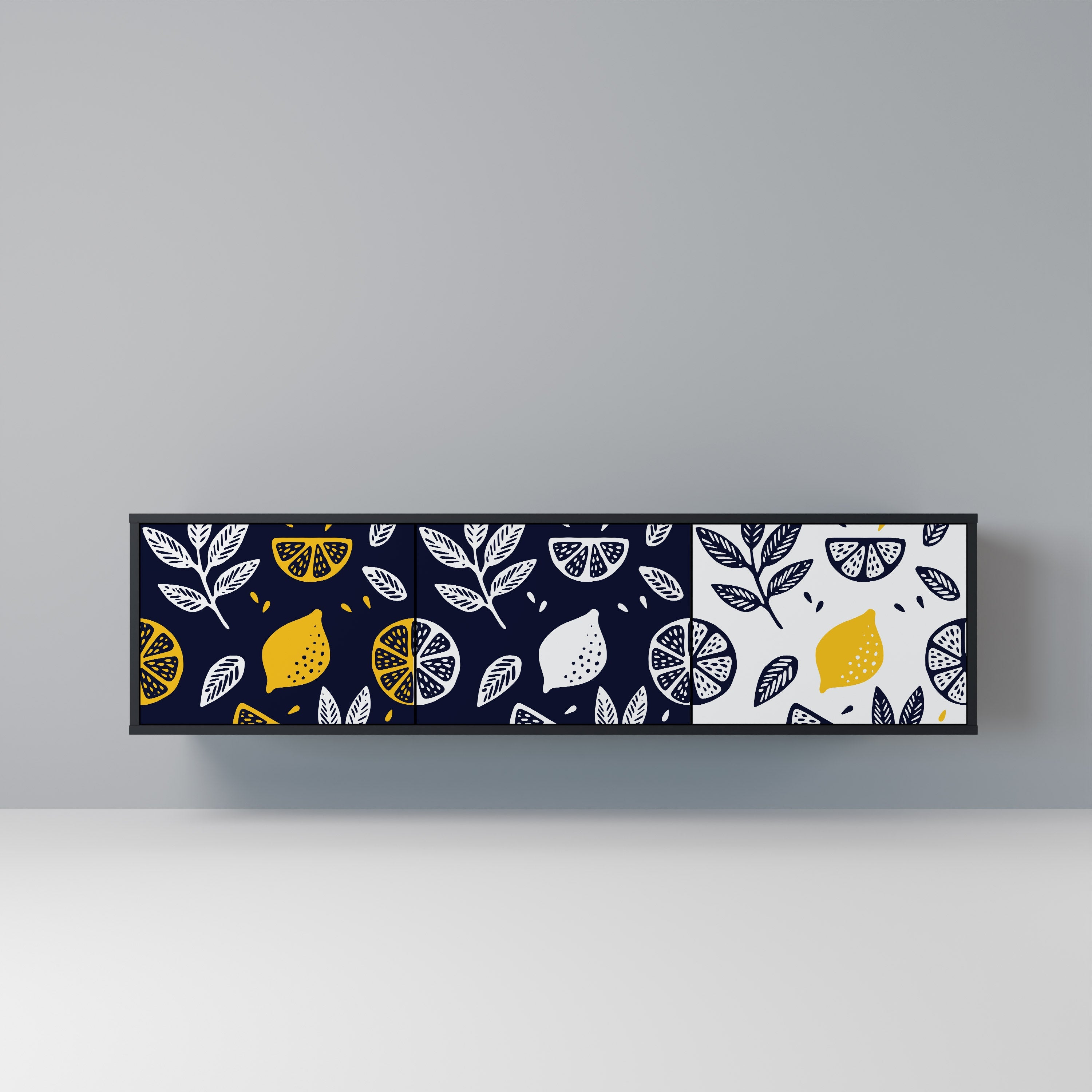 CITRUS BLACK AND WHITE Móvel de TV com 3 Portas em Acabamento Preto