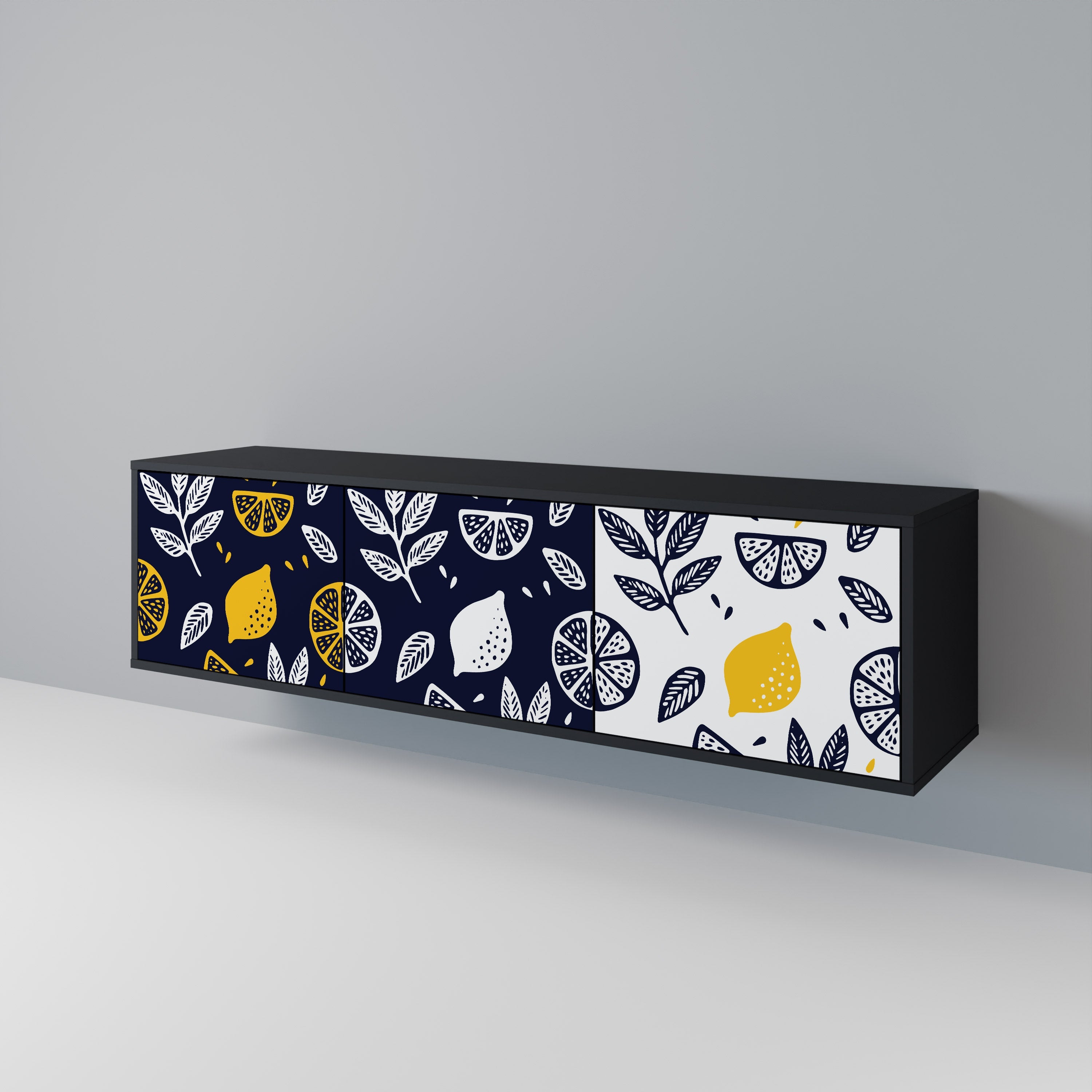 CITRUS BLACK AND WHITE Móvel de TV com 3 Portas em Acabamento Preto