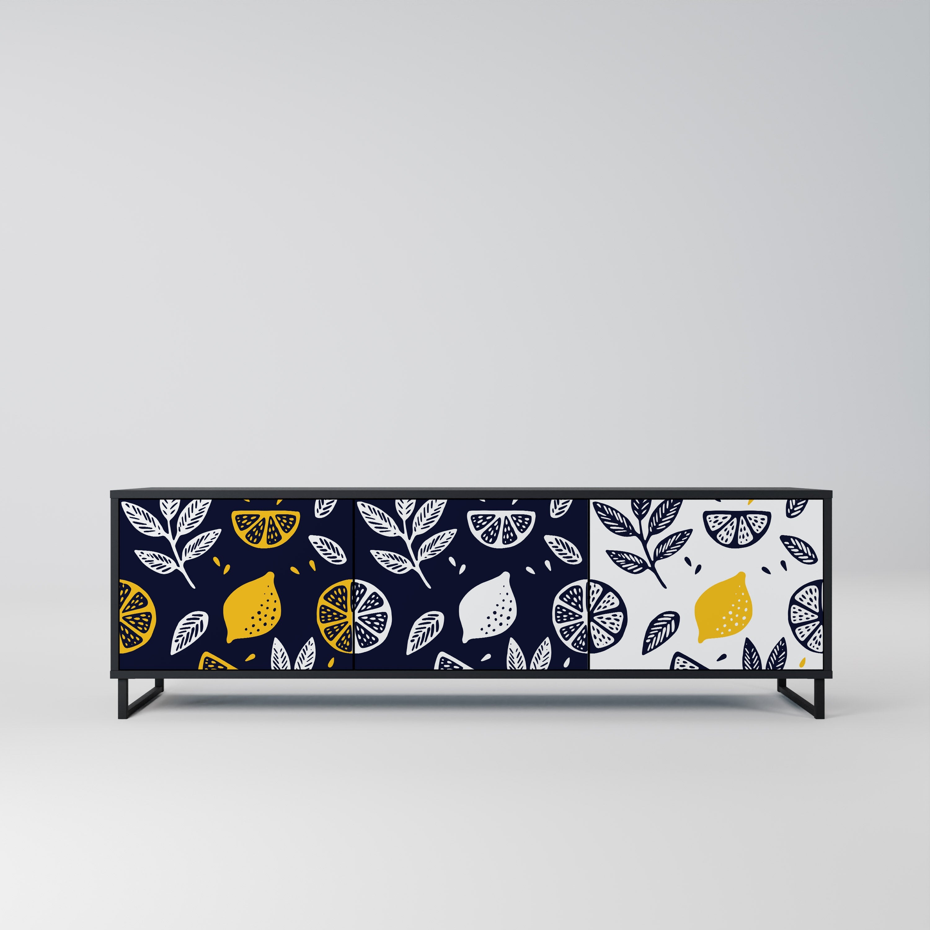 CITRUS BLACK AND WHITE Móvel de TV com 3 Portas em Acabamento Preto