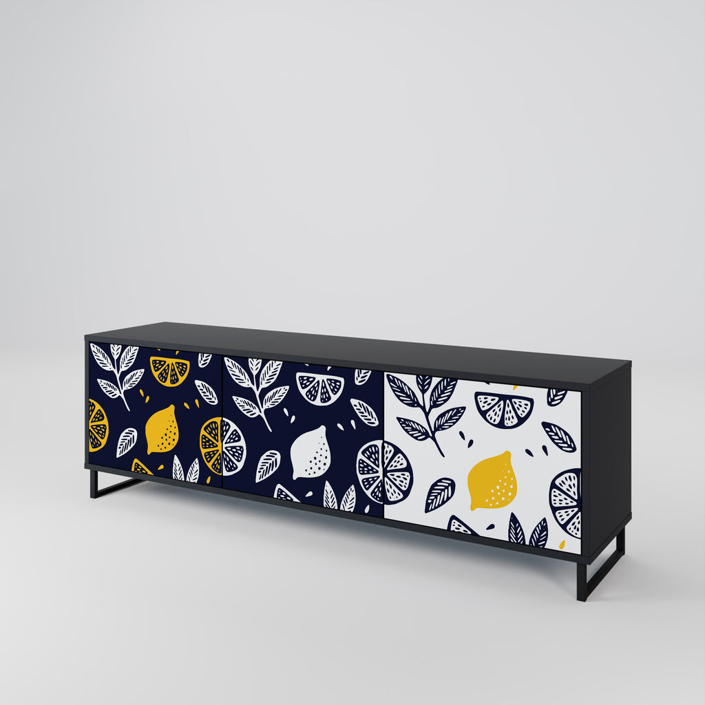 CITRUS BLACK AND WHITE Móvel de TV com 3 Portas em Acabamento Preto