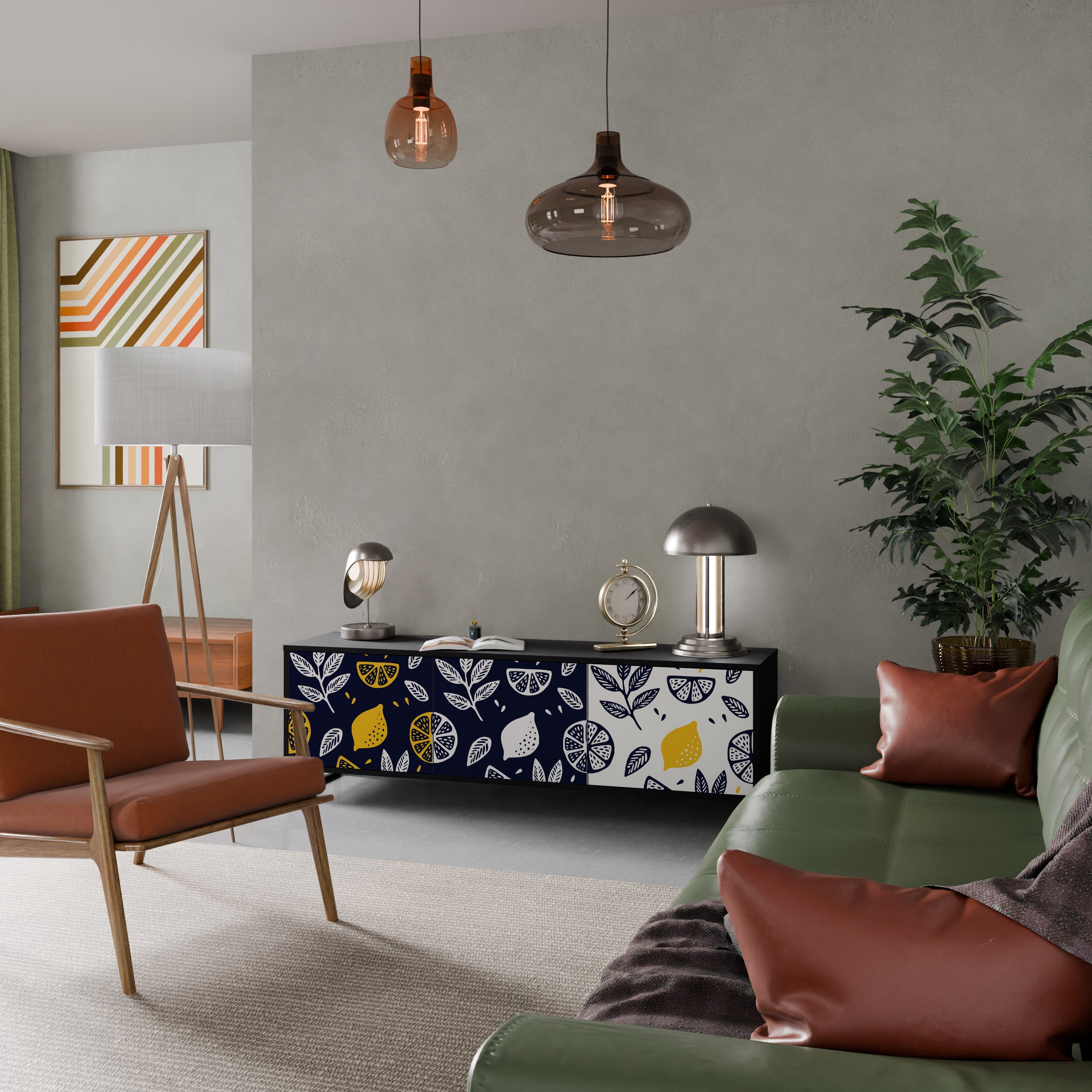 CITRUS BLACK AND WHITE Móvel de TV com 3 Portas em Acabamento Preto