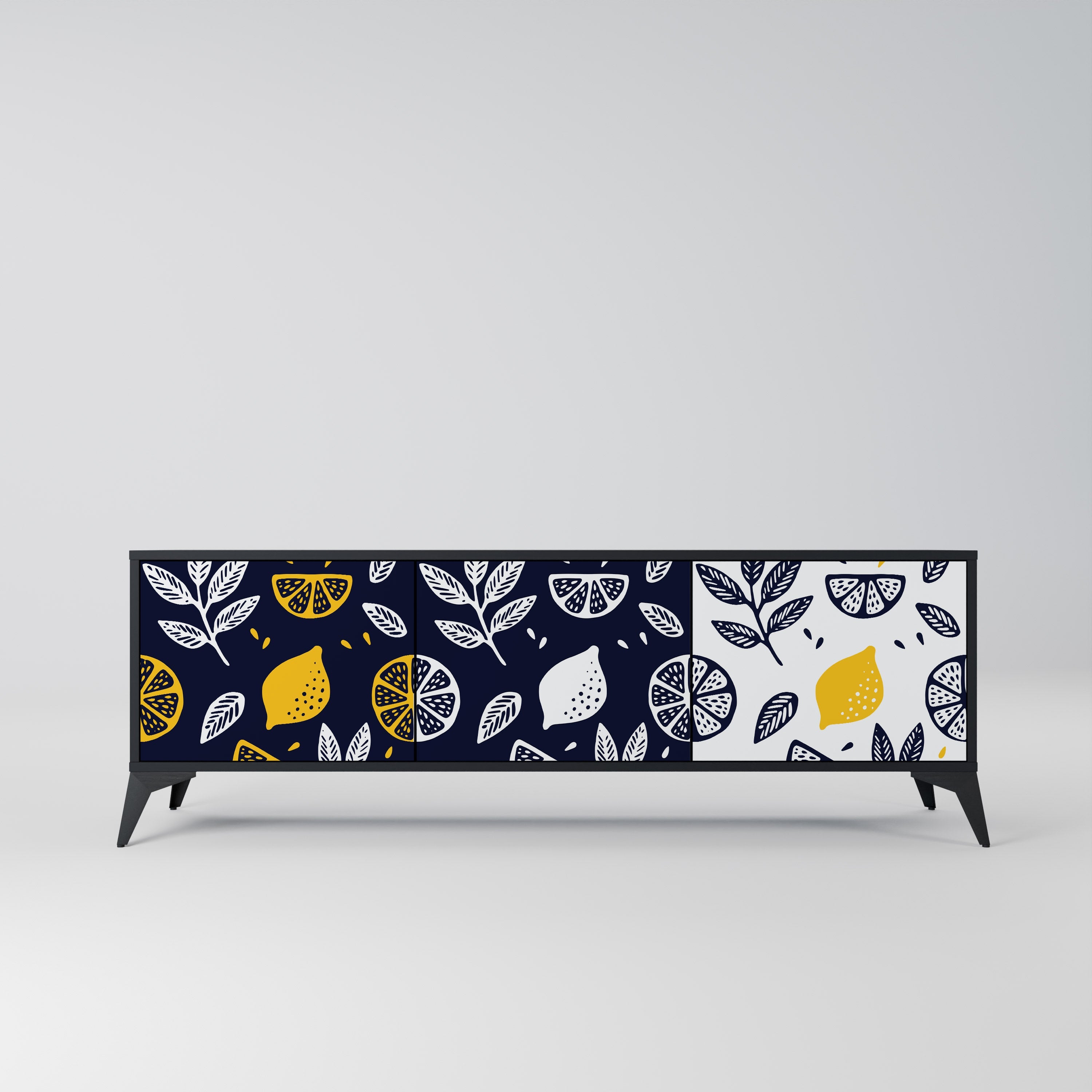 CITRUS BLACK AND WHITE Móvel de TV com 3 Portas em Acabamento Preto