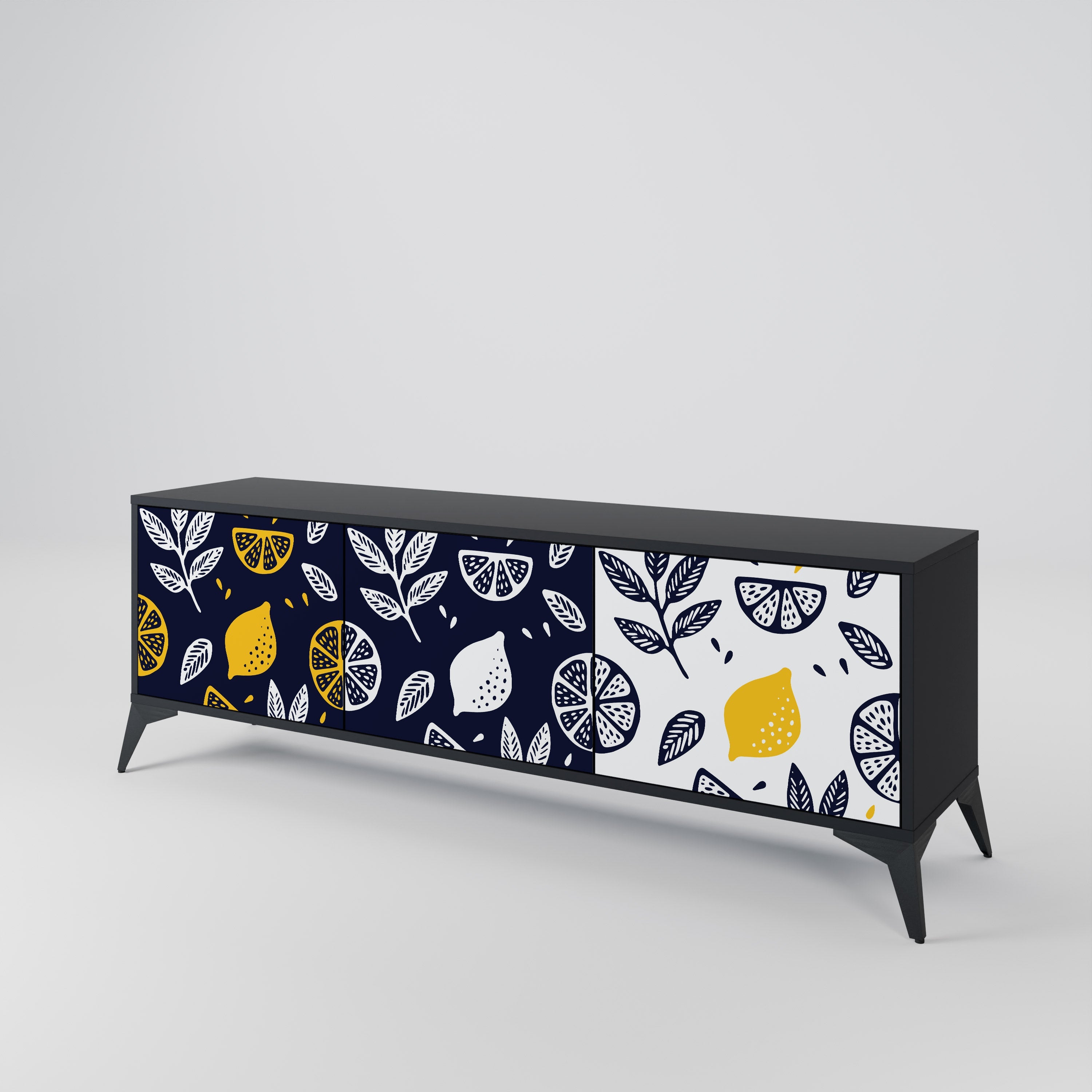 CITRUS BLACK AND WHITE Móvel de TV com 3 Portas em Acabamento Preto