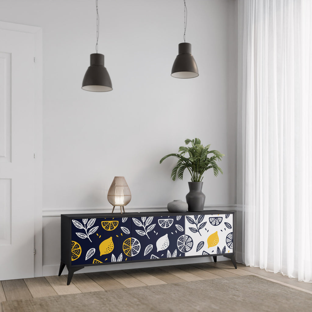 CITRUS BLACK AND WHITE Móvel de TV com 3 Portas em Acabamento Preto