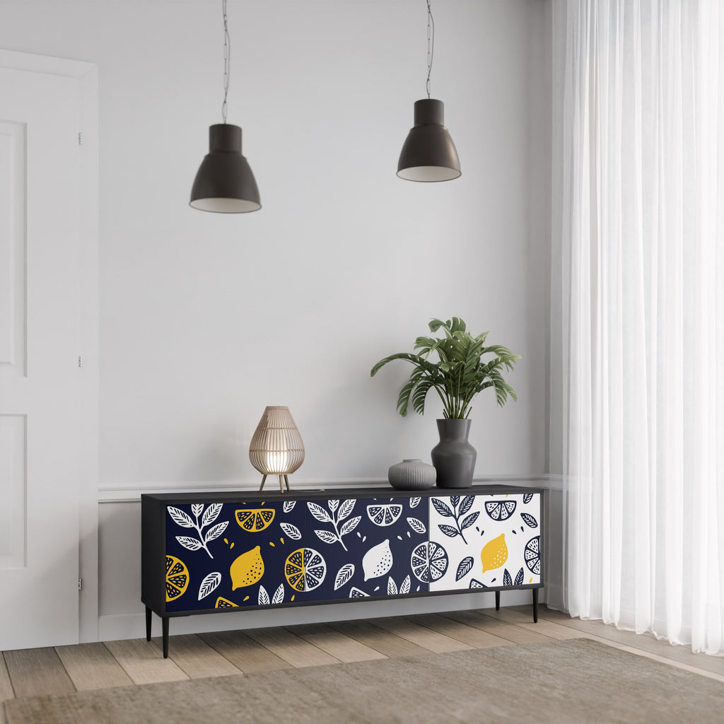 CITRUS BLACK AND WHITE Móvel de TV com 3 Portas em Acabamento Preto