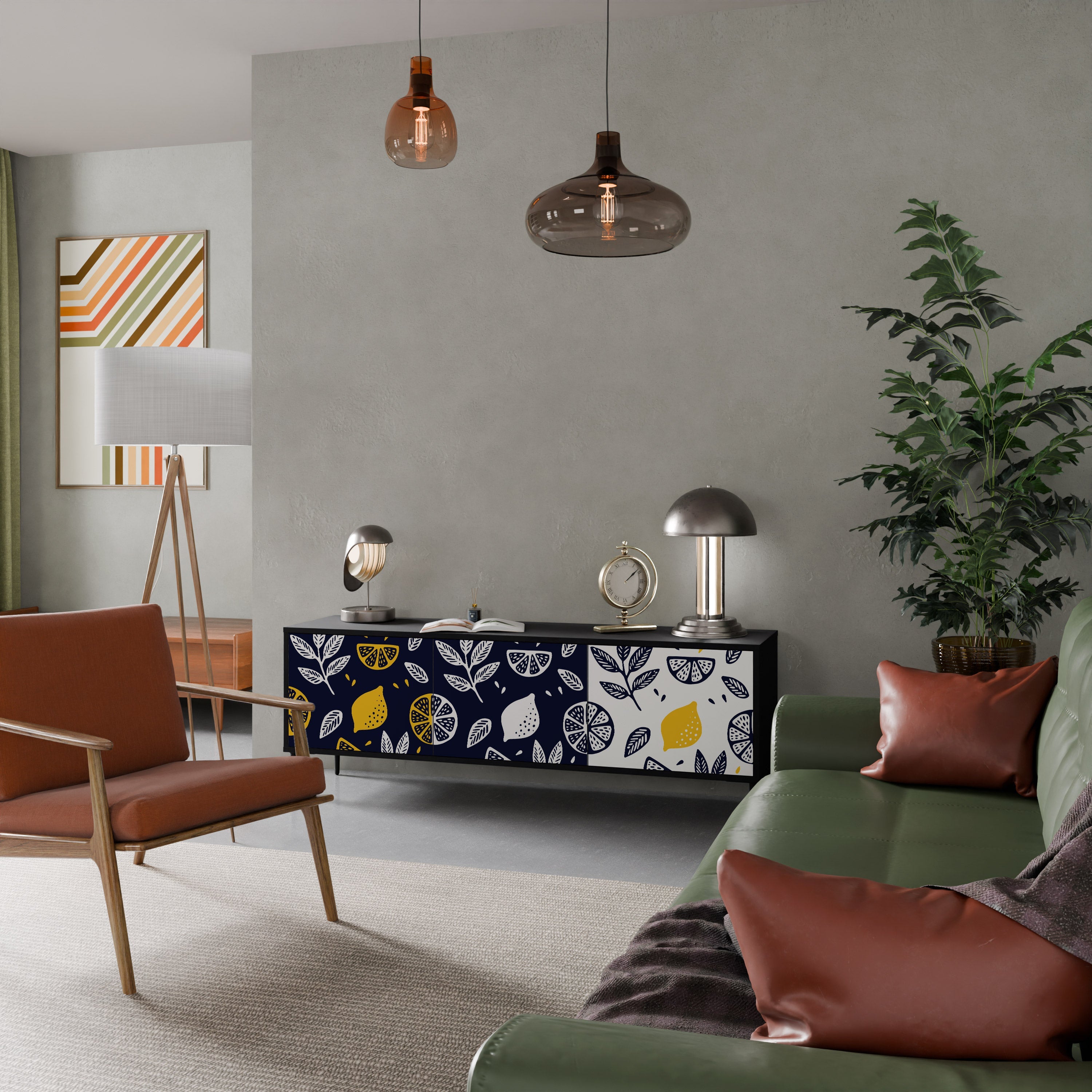 CITRUS BLACK AND WHITE Móvel de TV com 3 Portas em Acabamento Preto