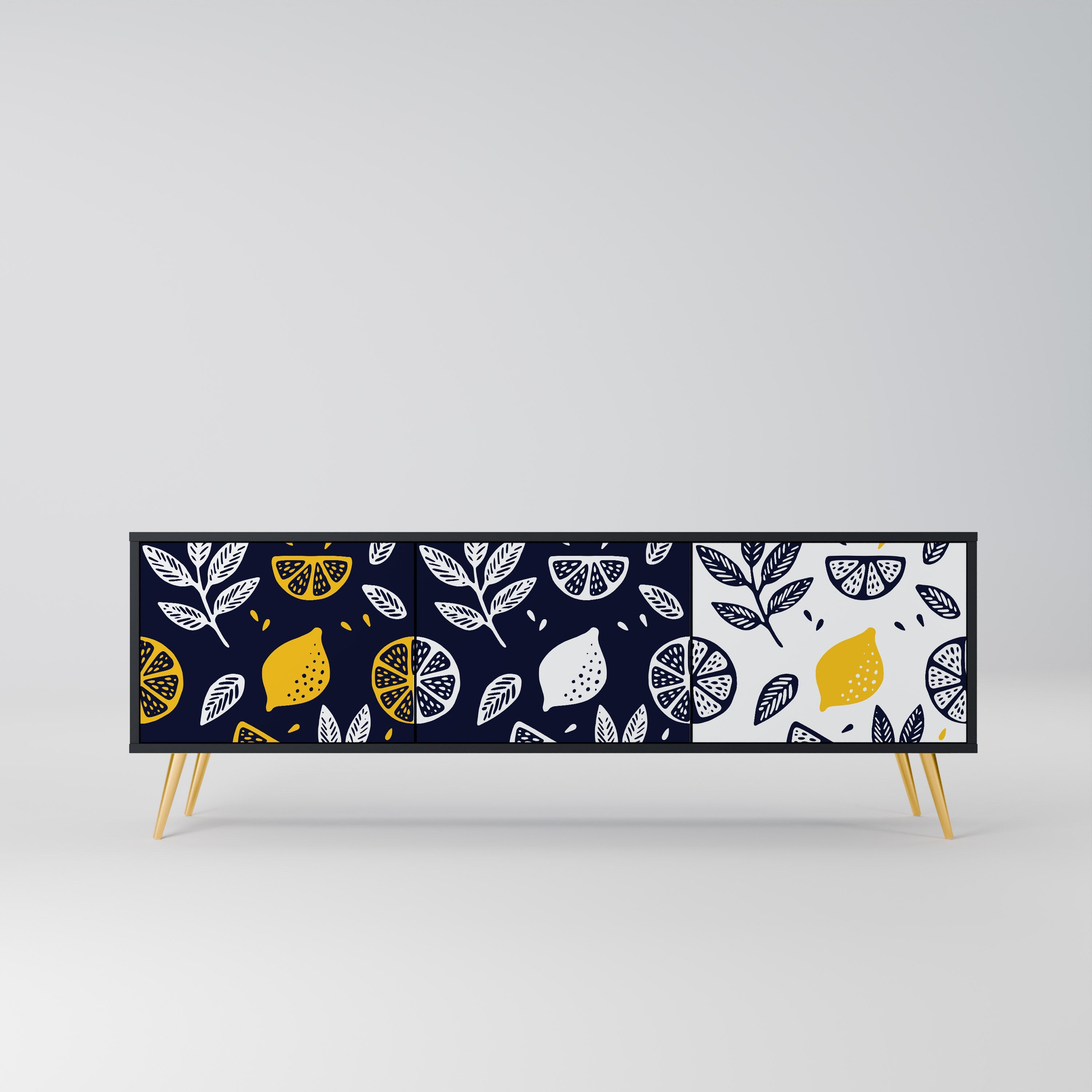 CITRUS BLACK AND WHITE Móvel de TV com 3 Portas em Acabamento Preto