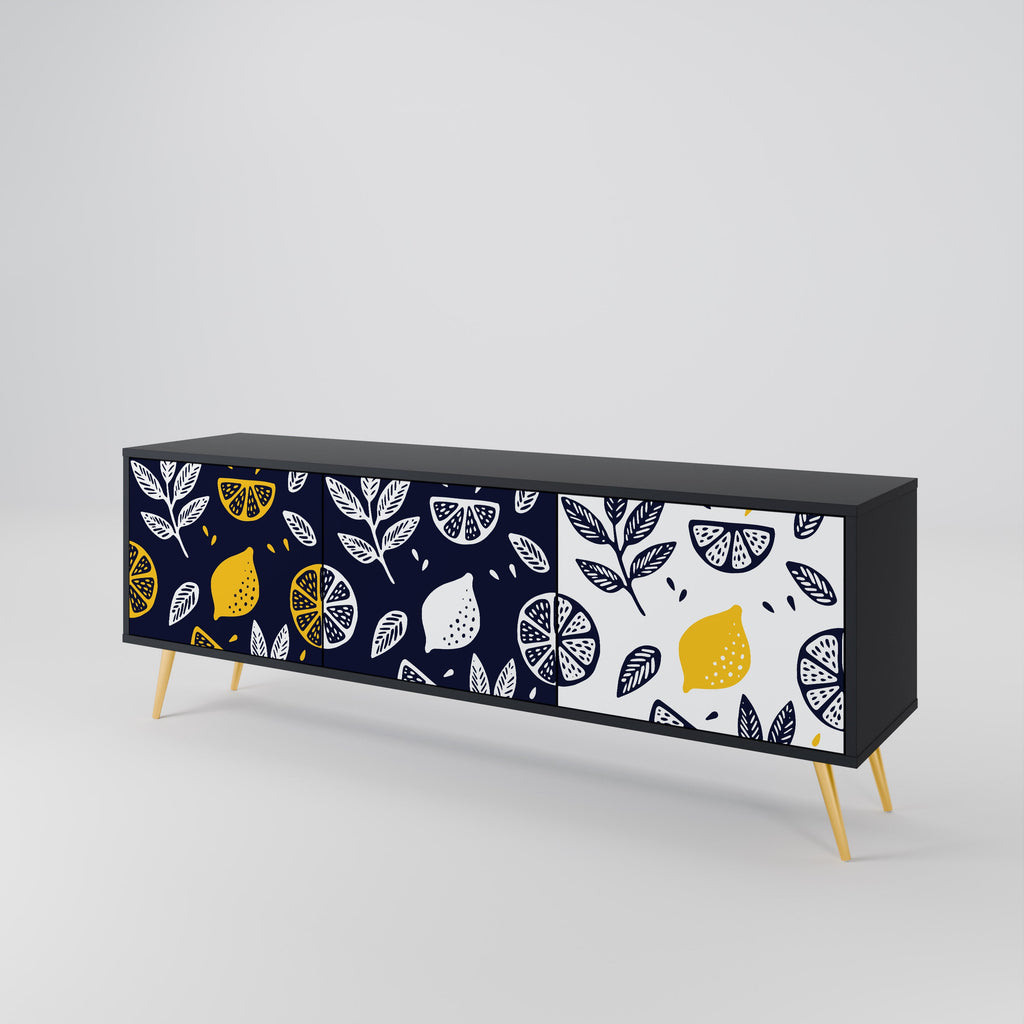 CITRUS BLACK AND WHITE Móvel de TV com 3 Portas em Acabamento Preto