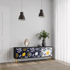 CITRUS BLACK AND WHITE Móvel de TV com 3 Portas em Acabamento Preto