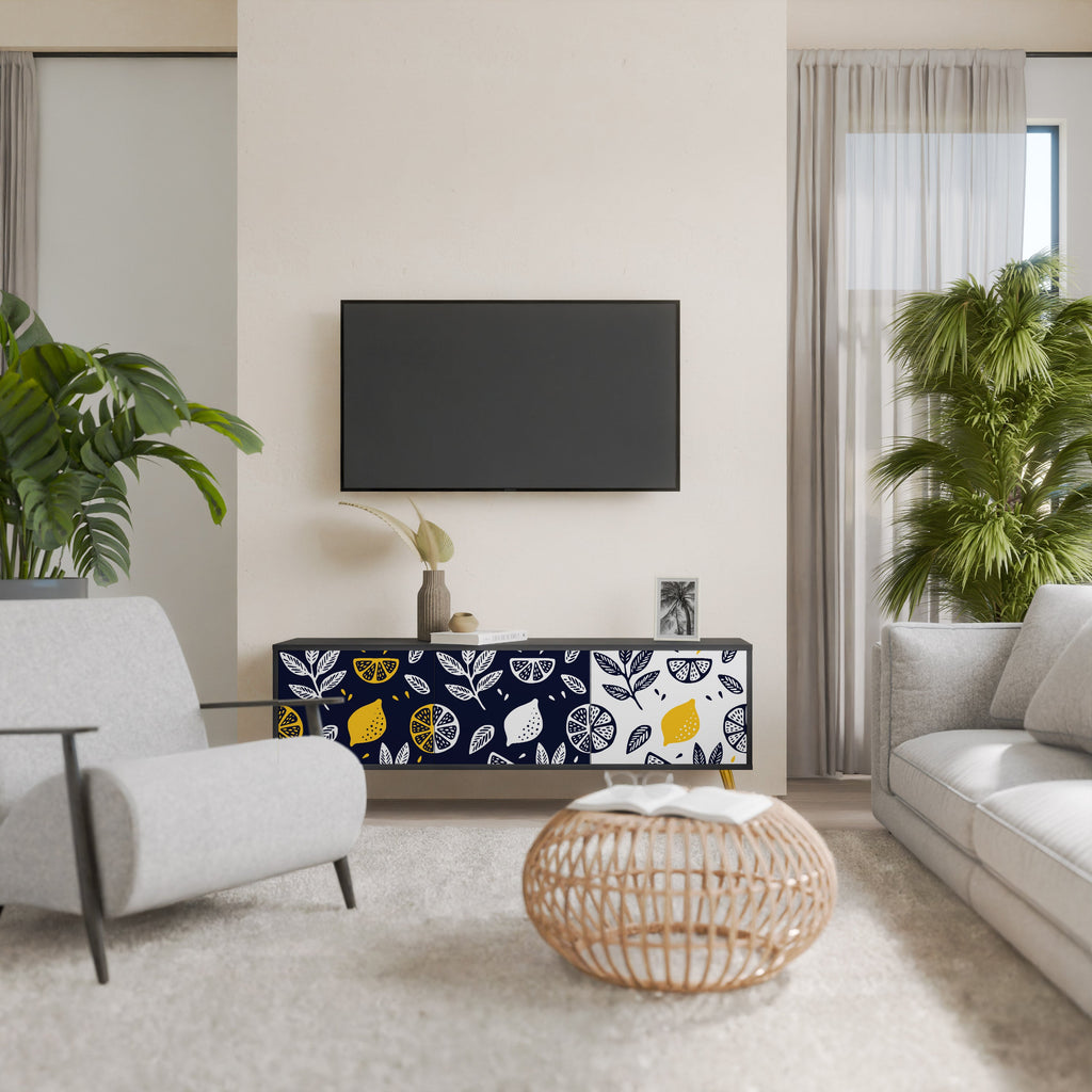 CITRUS BLACK AND WHITE Móvel de TV com 3 Portas em Acabamento Preto