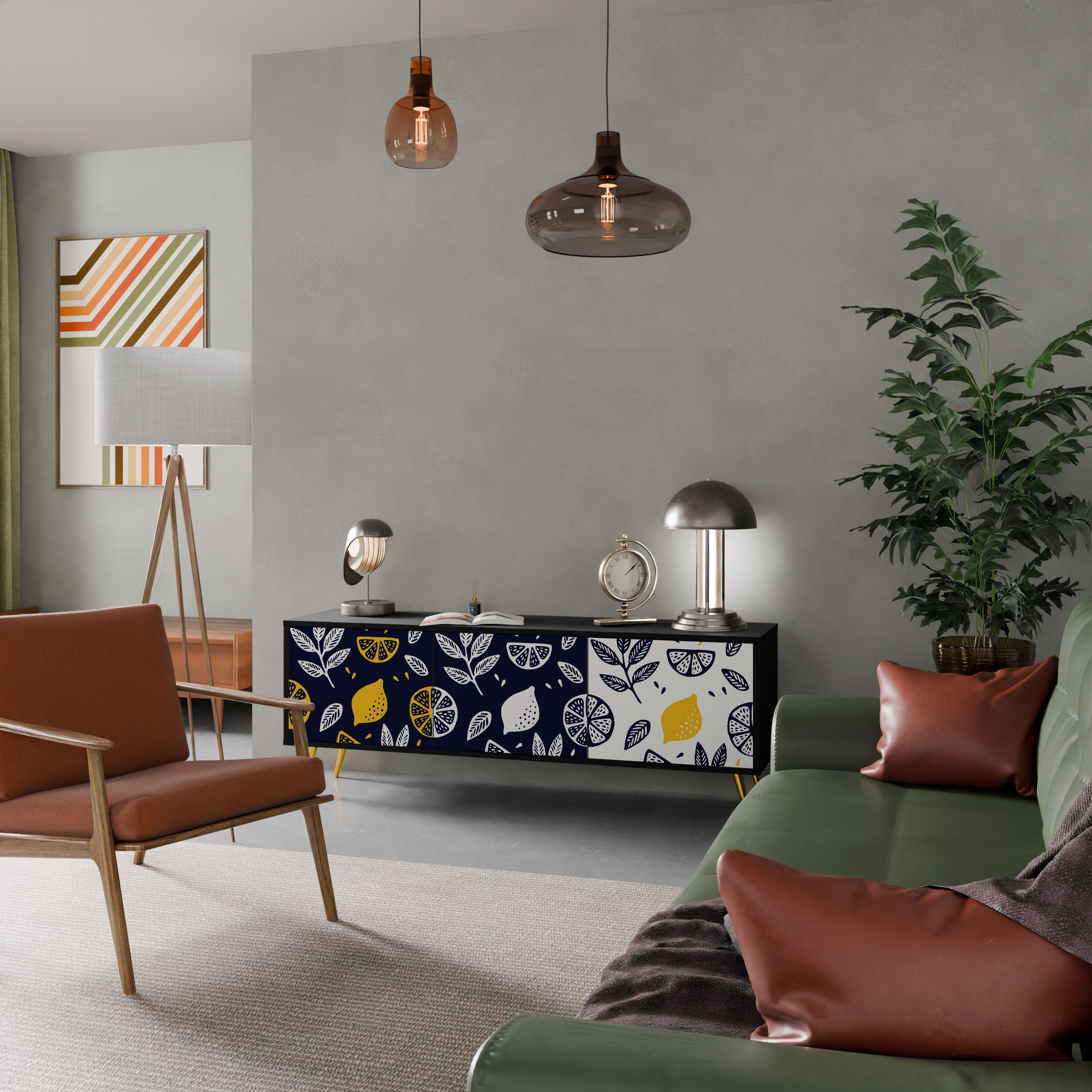 CITRUS BLACK AND WHITE Móvel de TV com 3 Portas em Acabamento Preto