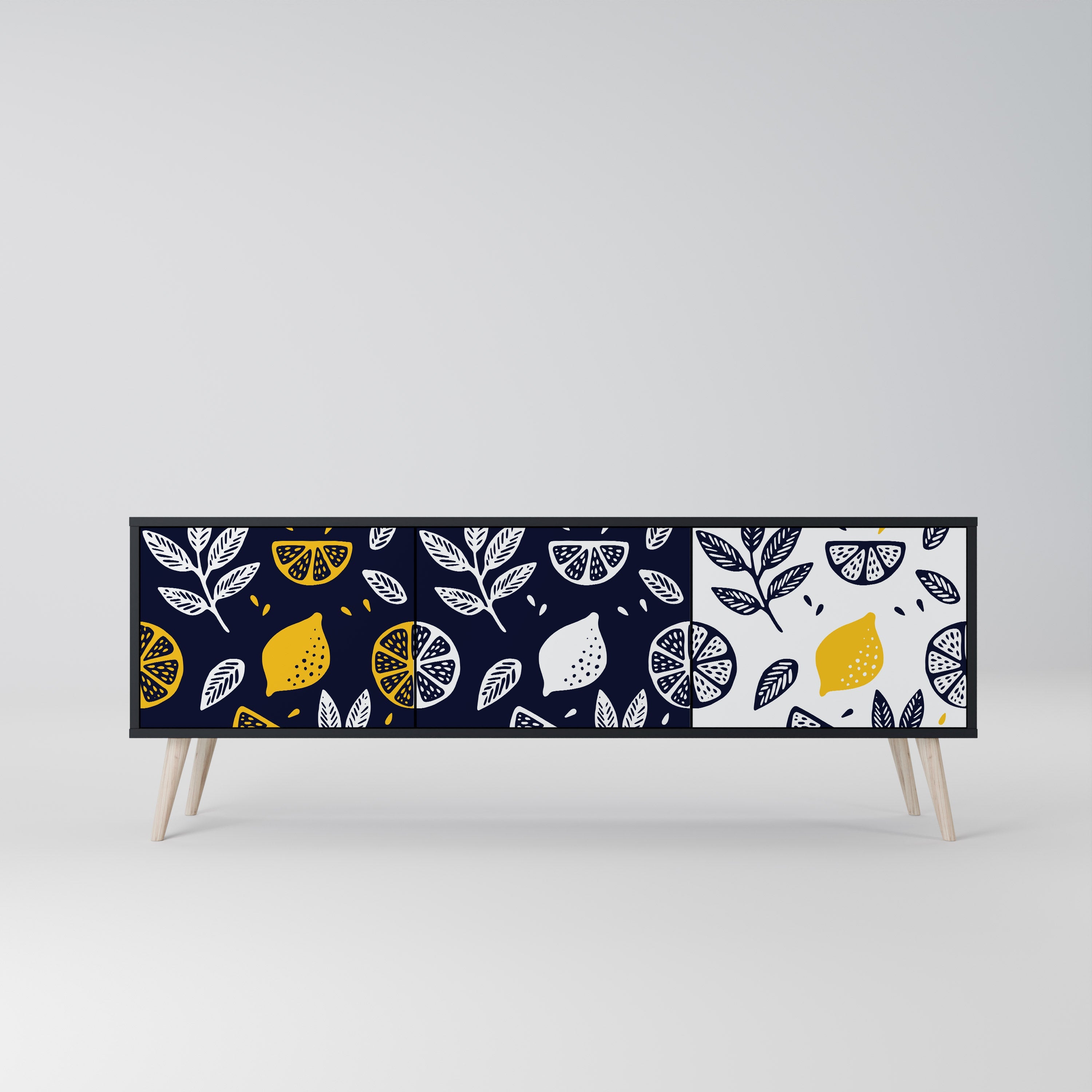 CITRUS BLACK AND WHITE Móvel de TV com 3 Portas em Acabamento Preto