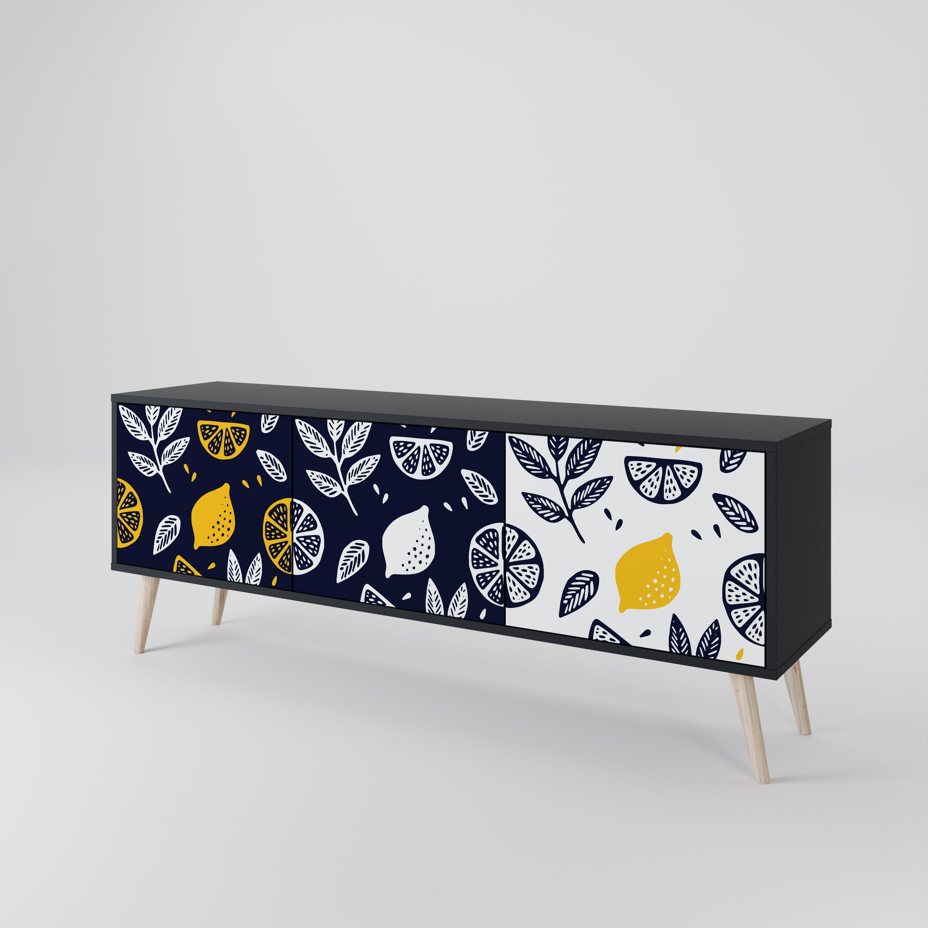 CITRUS BLACK AND WHITE Móvel de TV com 3 Portas em Acabamento Preto