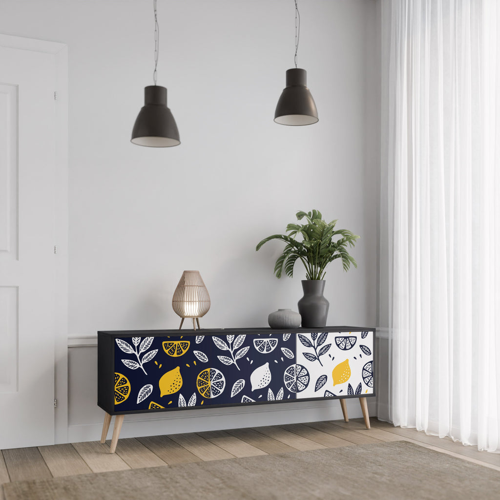 CITRUS BLACK AND WHITE Móvel de TV com 3 Portas em Acabamento Preto