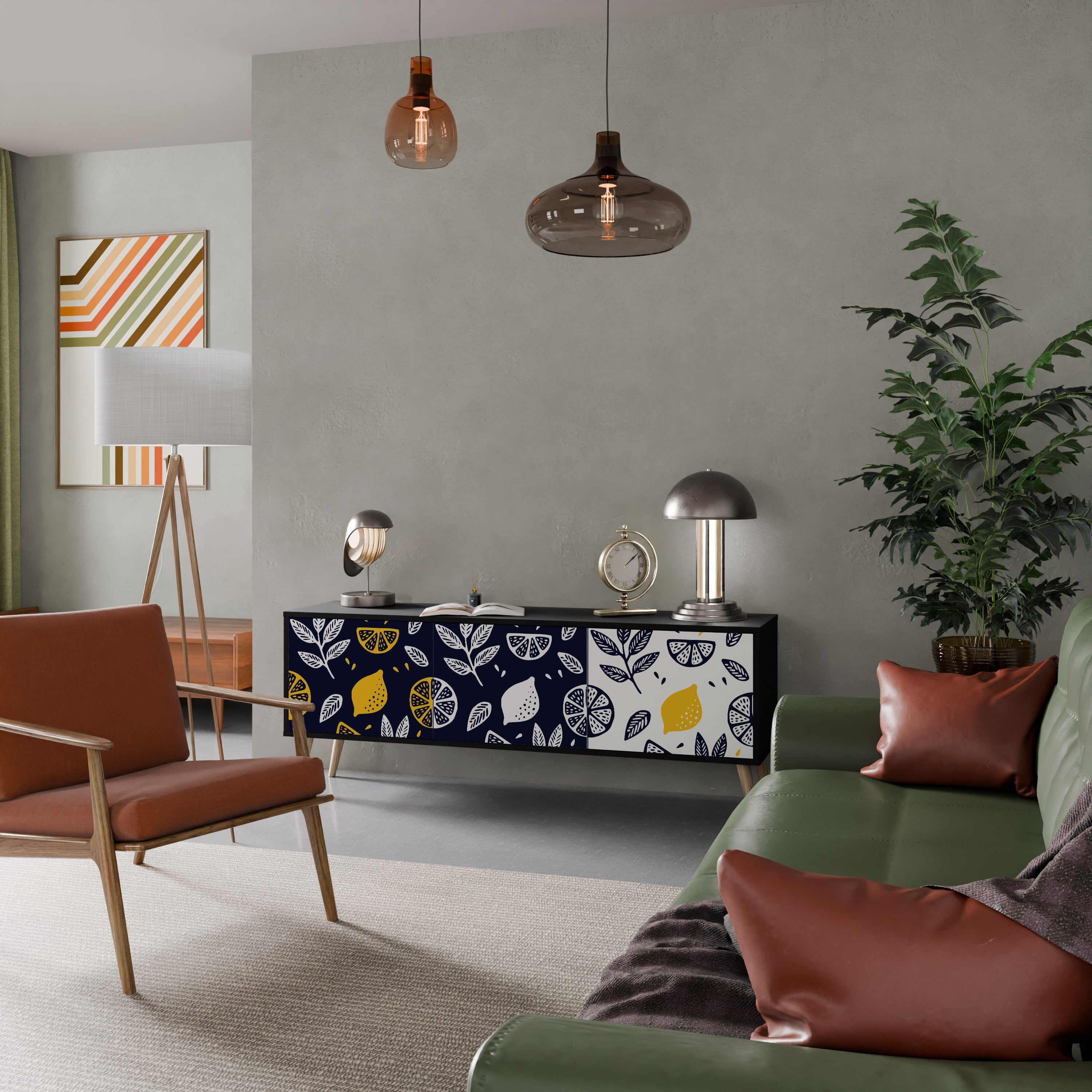 CITRUS BLACK AND WHITE Móvel de TV com 3 Portas em Acabamento Preto