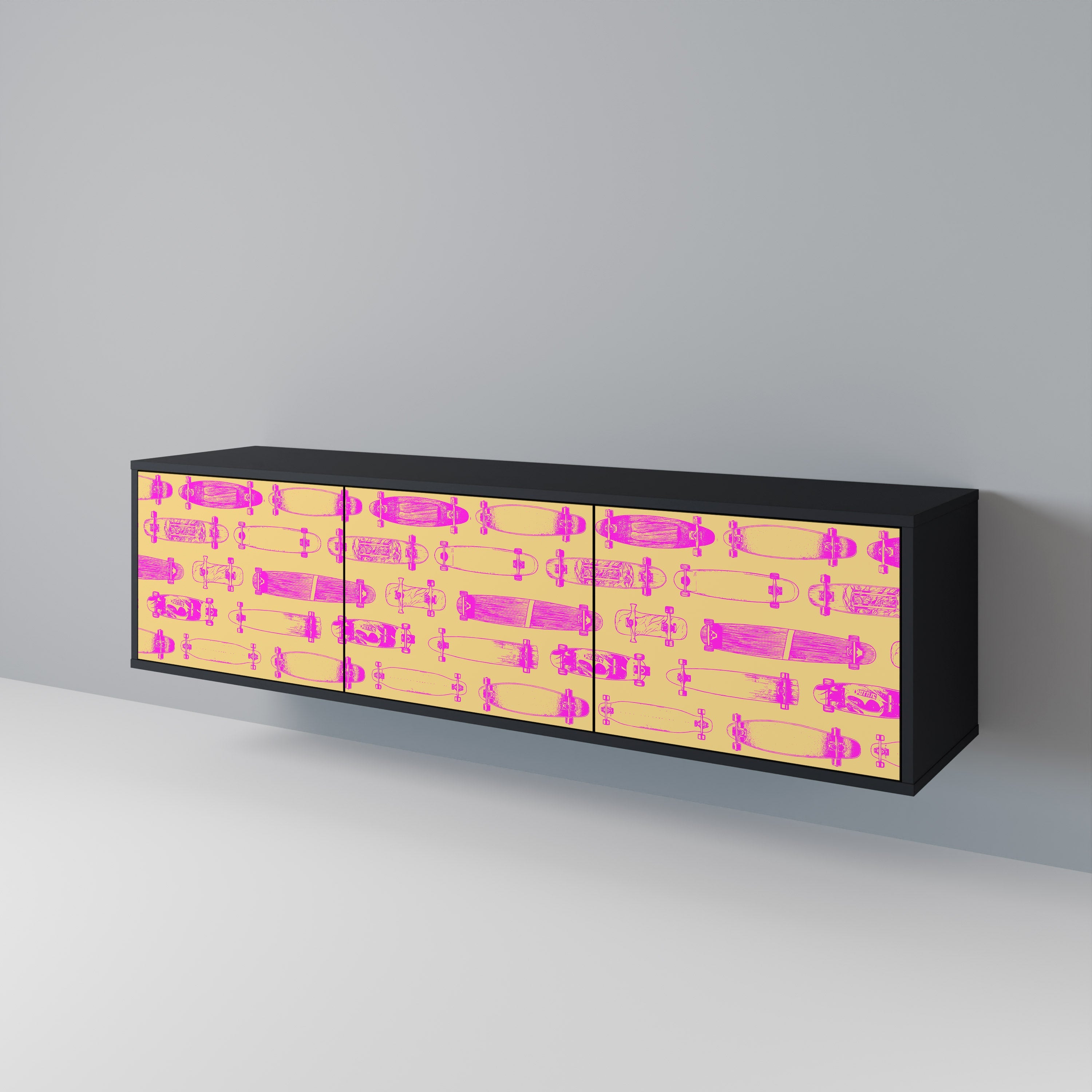 SKATEBOARD ARTISTRY Móvel de TV com 3 Portas em Acabamento Preto