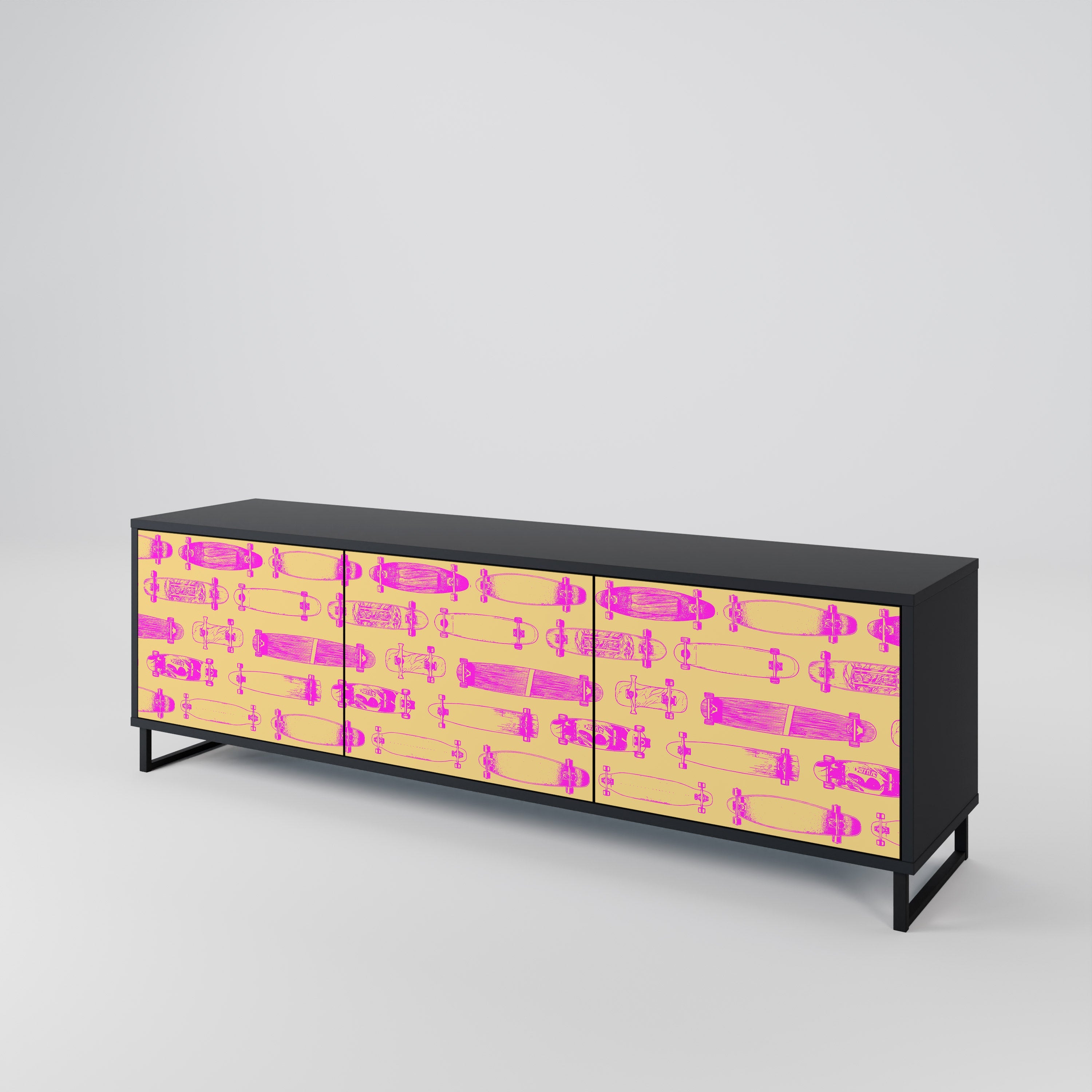 SKATEBOARD ARTISTRY Móvel de TV com 3 Portas em Acabamento Preto