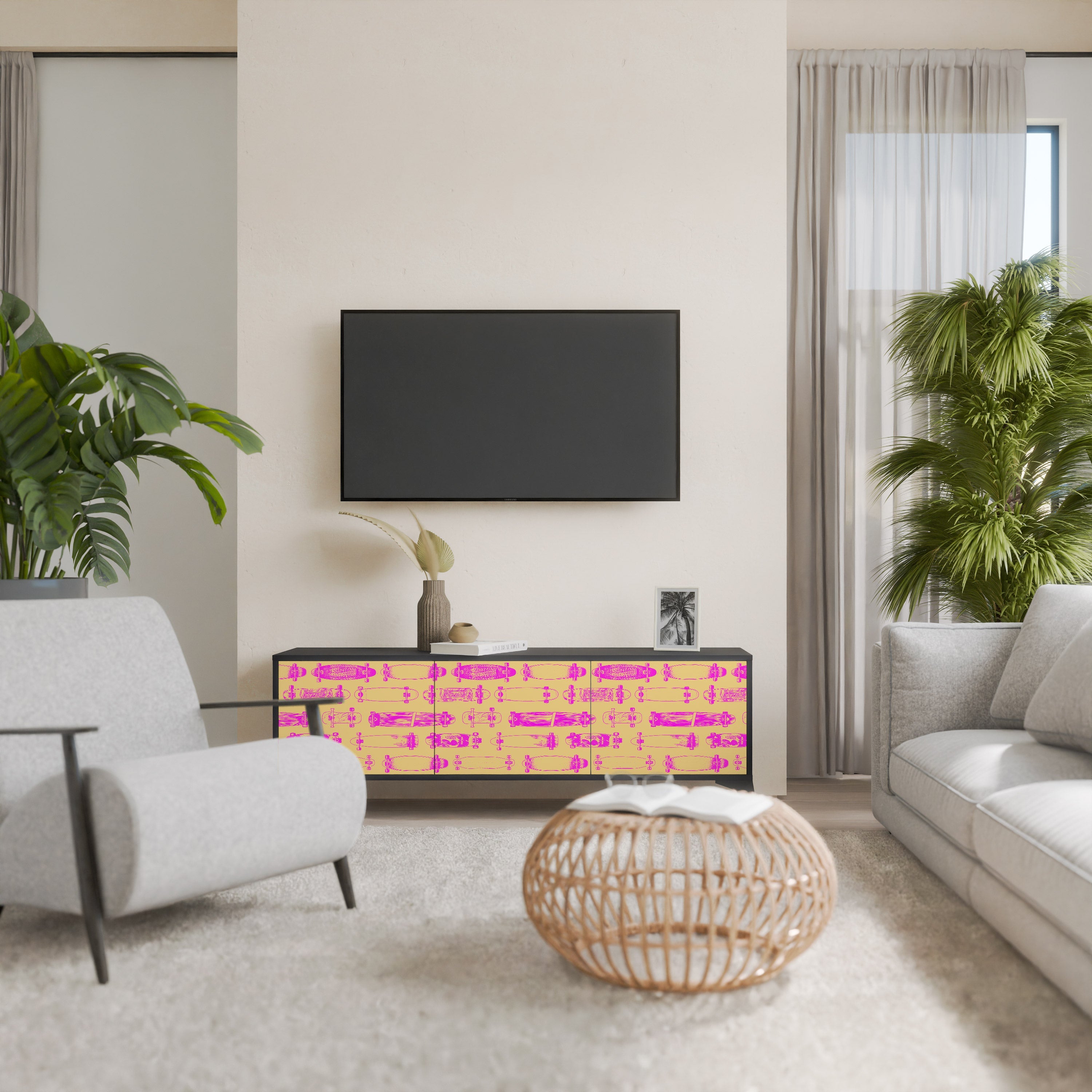 SKATEBOARD ARTISTRY Móvel de TV com 3 Portas em Acabamento Preto