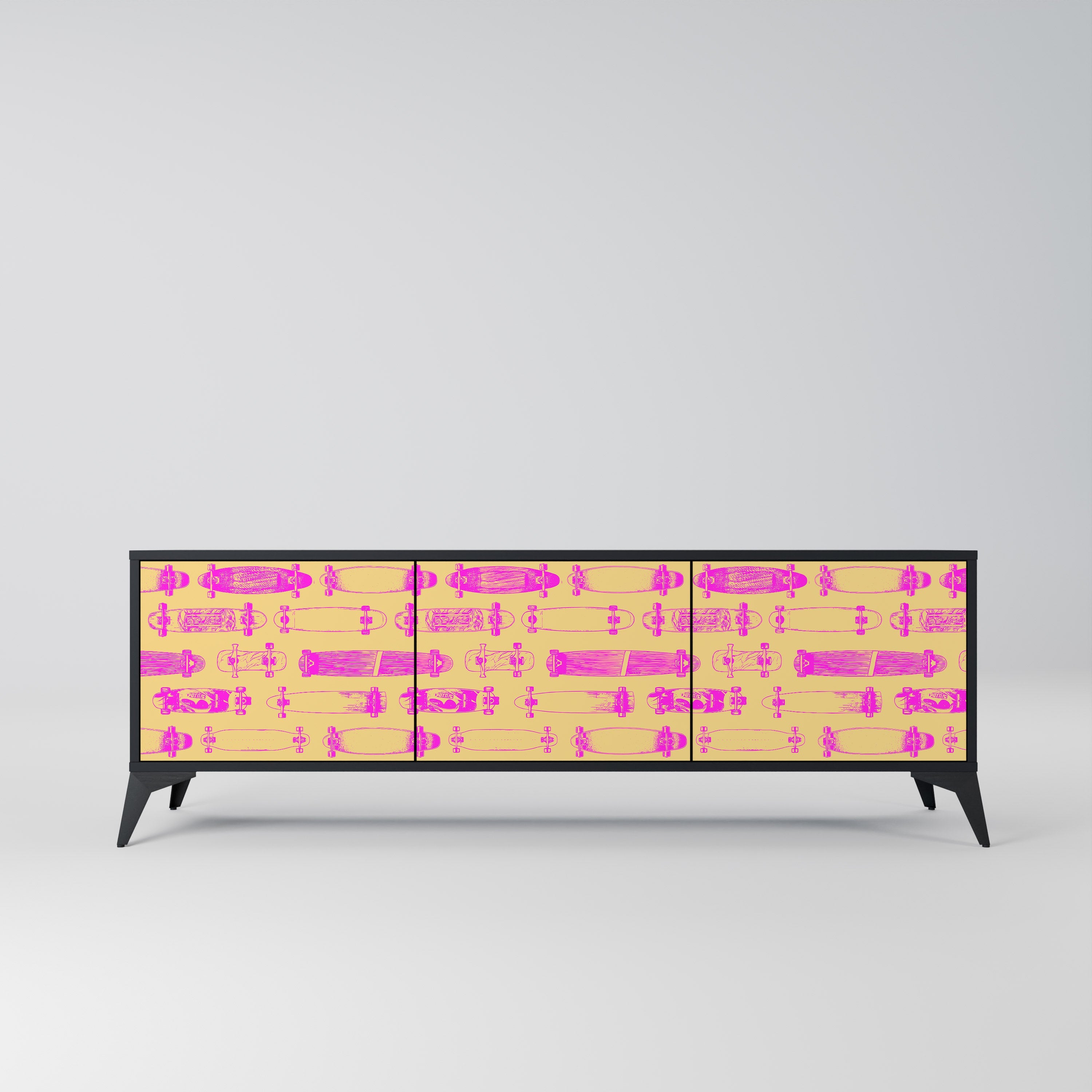 SKATEBOARD ARTISTRY Móvel de TV com 3 Portas em Acabamento Preto