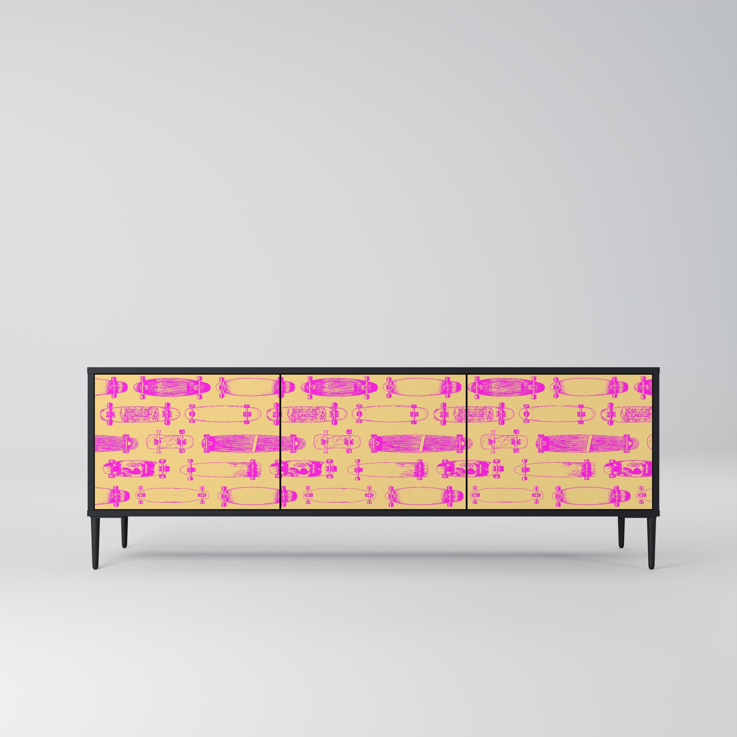 SKATEBOARD ARTISTRY Móvel de TV com 3 Portas em Acabamento Preto