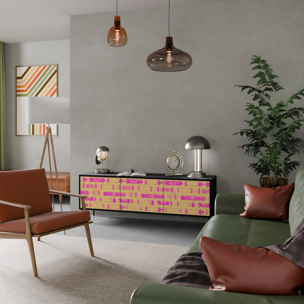 SKATEBOARD ARTISTRY Móvel de TV com 3 Portas em Acabamento Preto