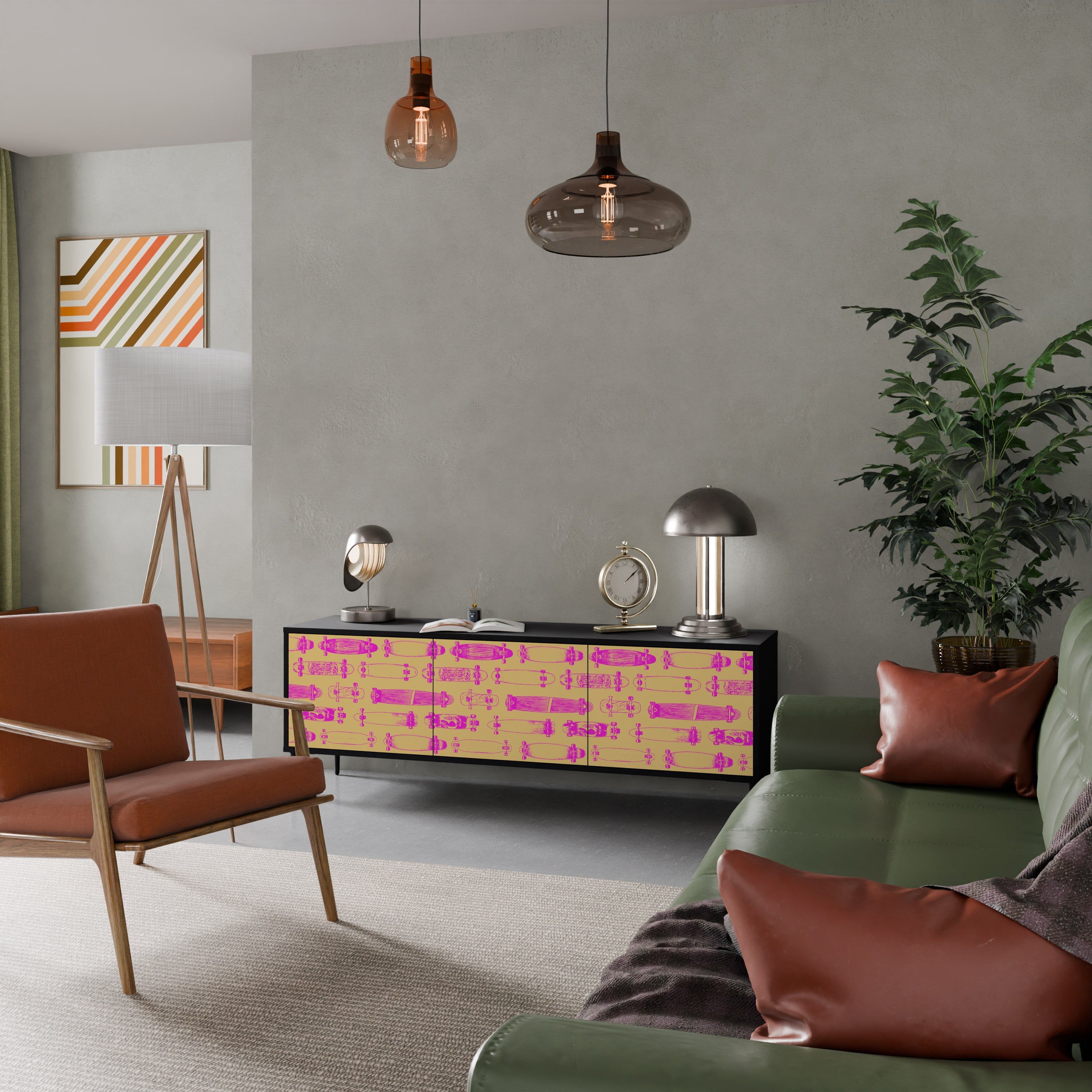 SKATEBOARD ARTISTRY Móvel de TV com 3 Portas em Acabamento Preto