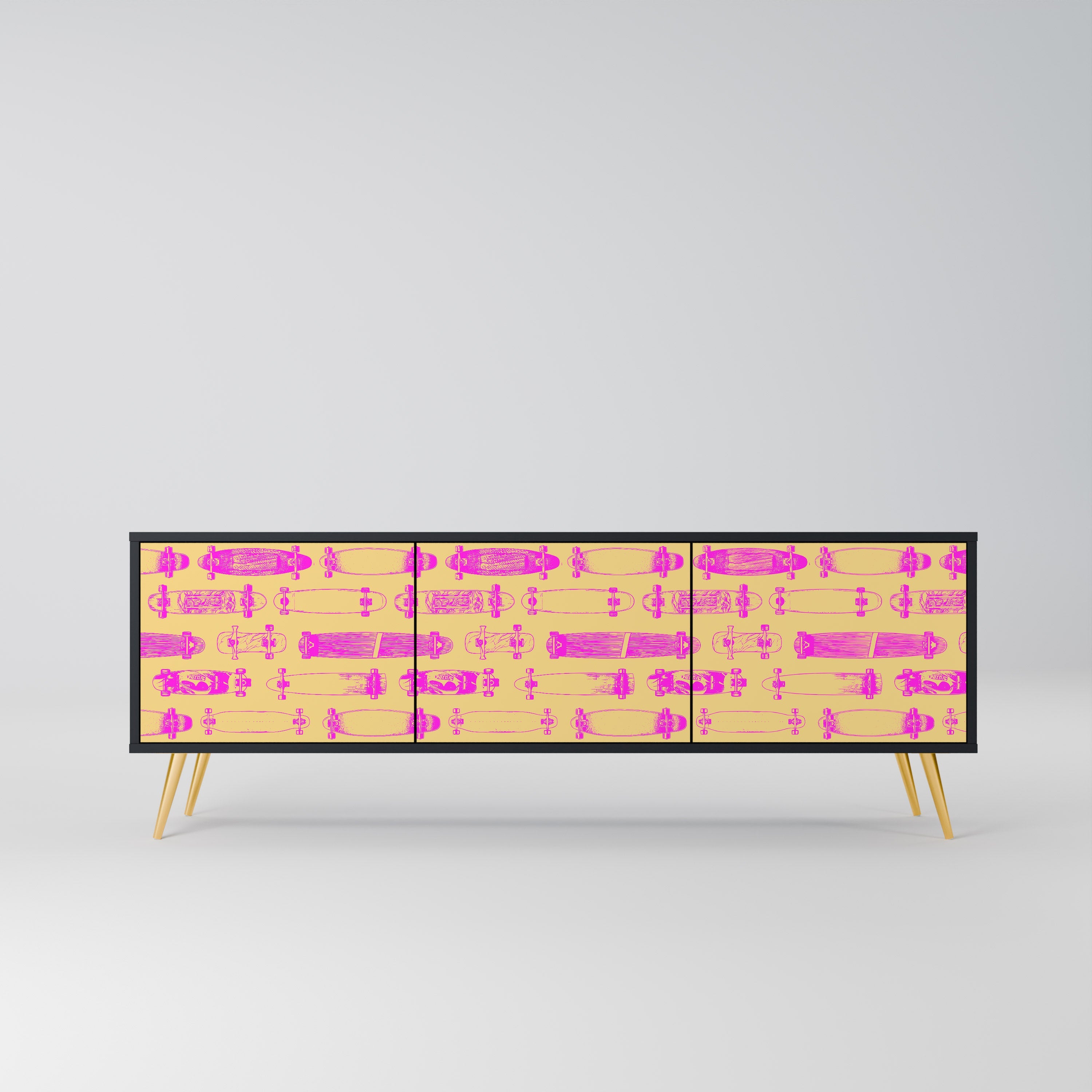 SKATEBOARD ARTISTRY Móvel de TV com 3 Portas em Acabamento Preto