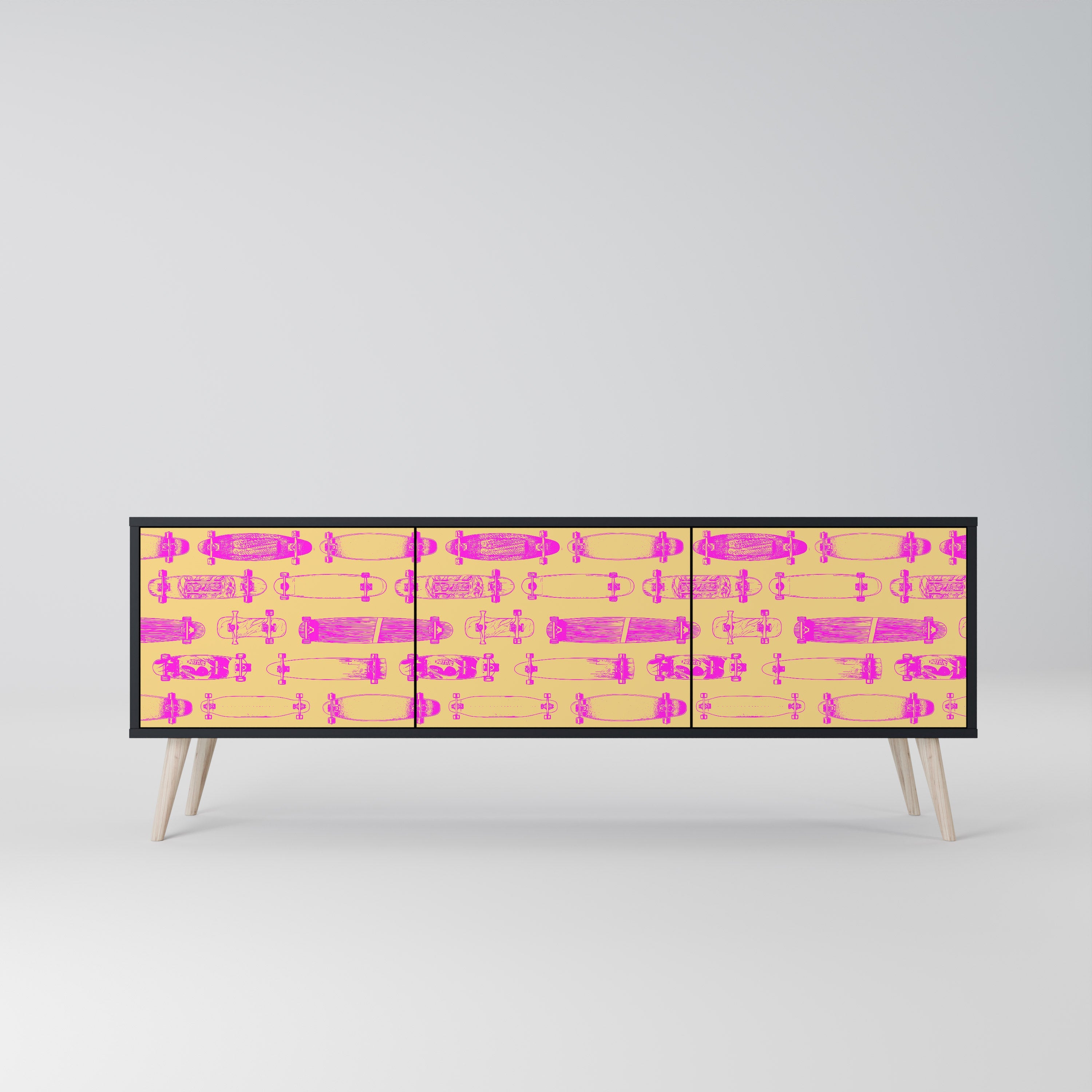 SKATEBOARD ARTISTRY Móvel de TV com 3 Portas em Acabamento Preto