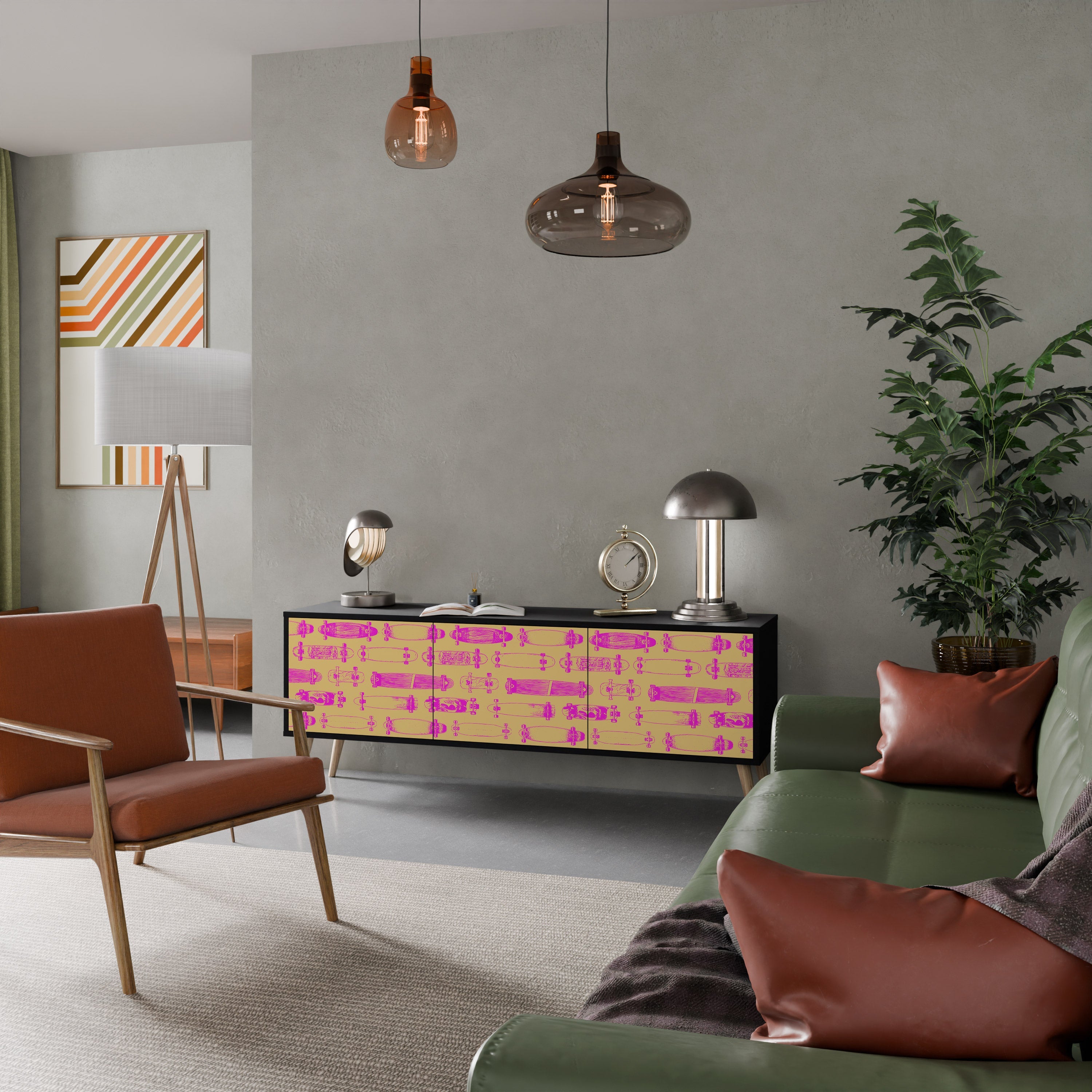 SKATEBOARD ARTISTRY Móvel de TV com 3 Portas em Acabamento Preto