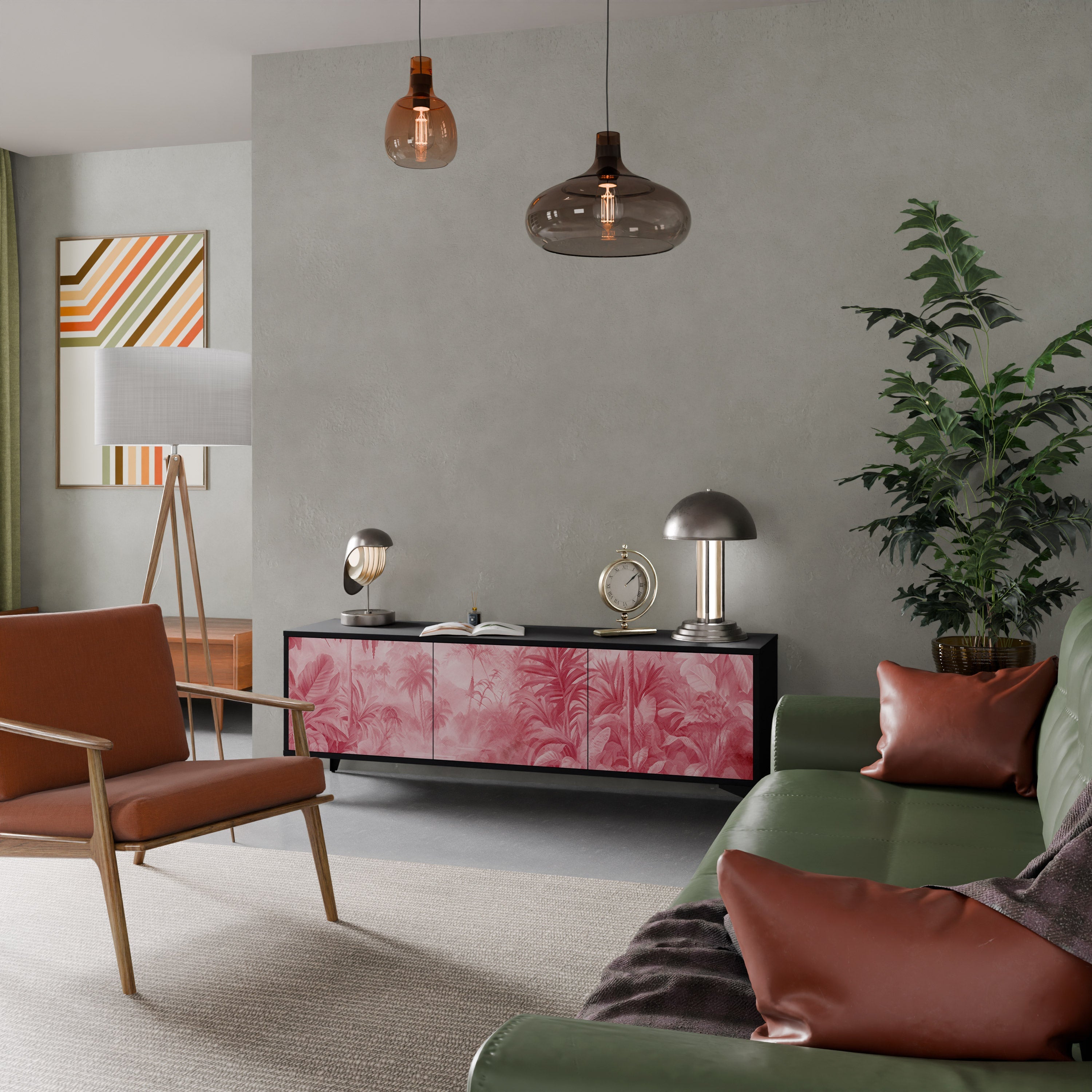 SWEET TROPICS Móvel de TV com 3 Portas em Acabamento Preto