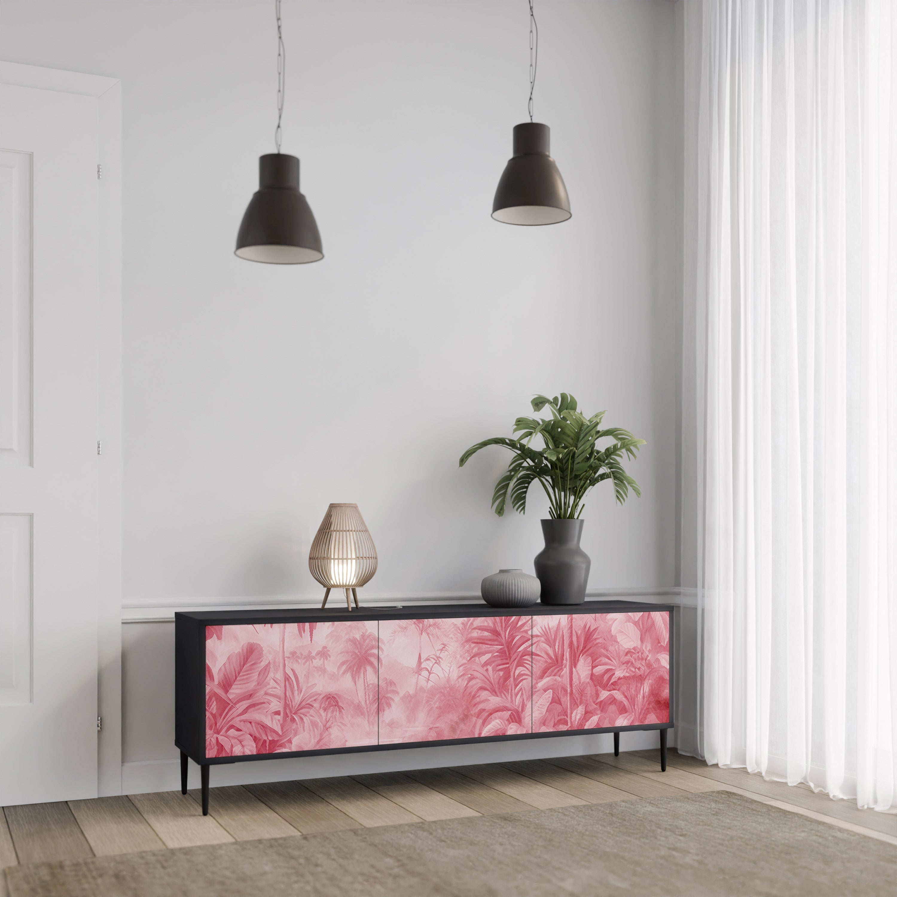 SWEET TROPICS Móvel de TV com 3 Portas em Acabamento Preto