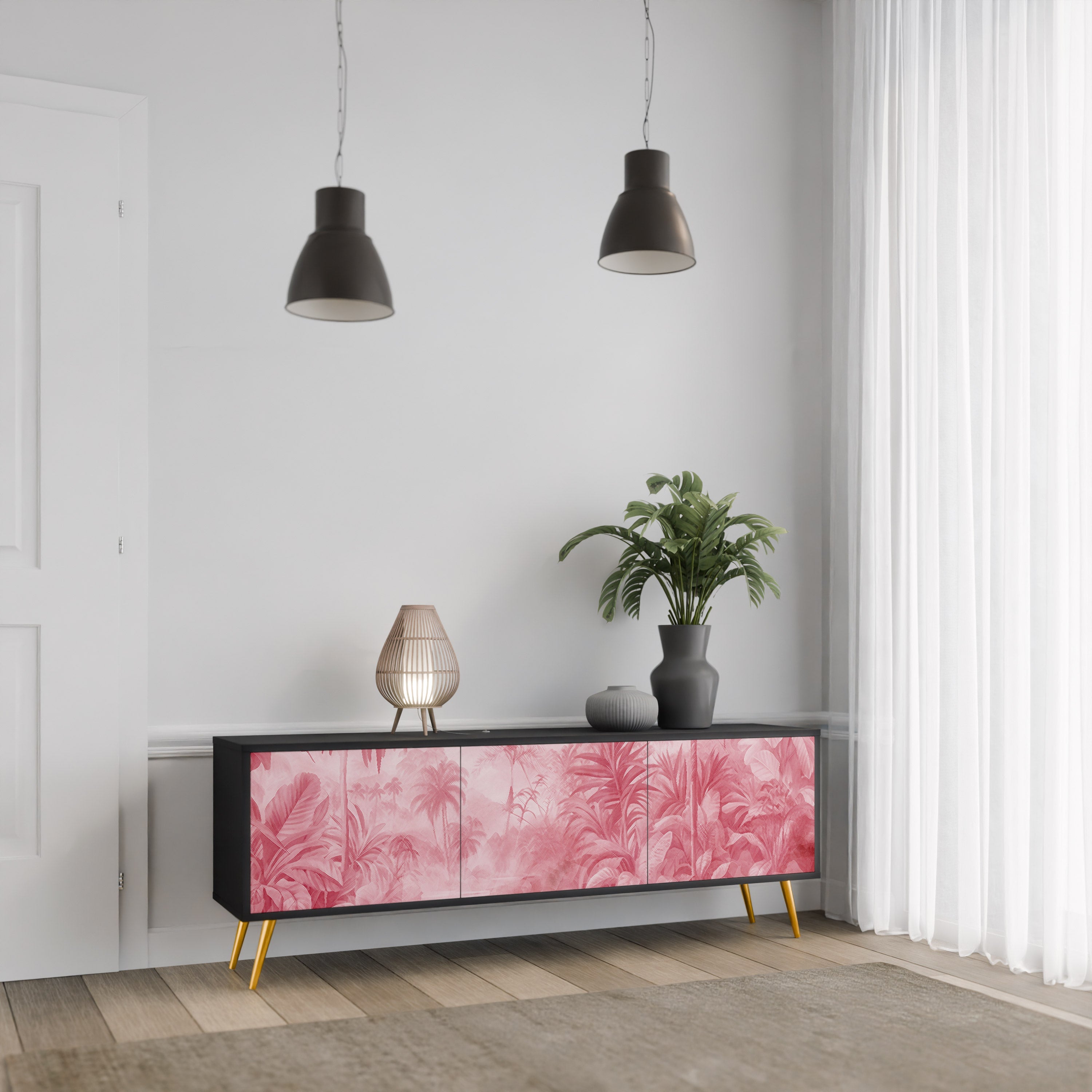 SWEET TROPICS Móvel de TV com 3 Portas em Acabamento Preto