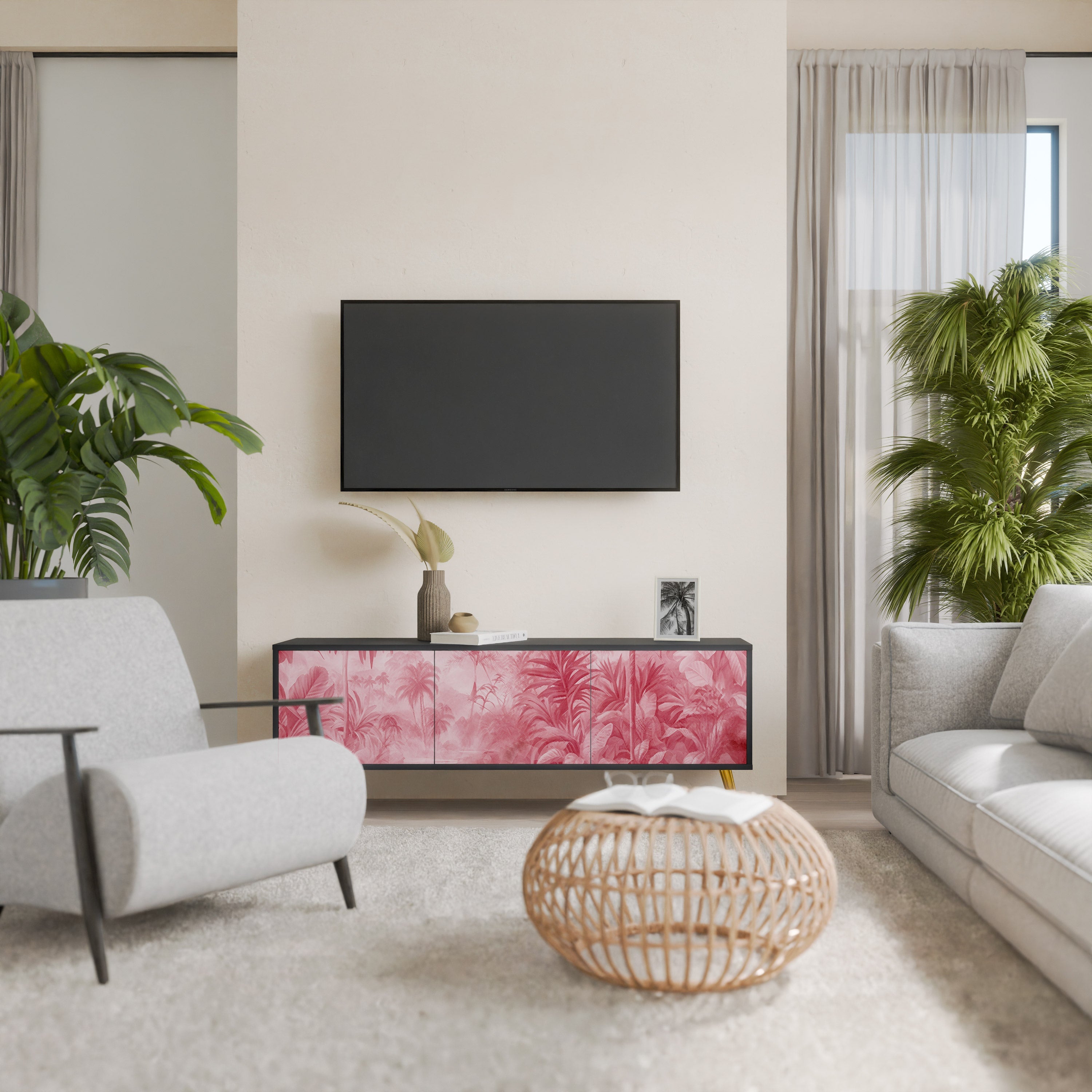 SWEET TROPICS Móvel de TV com 3 Portas em Acabamento Preto