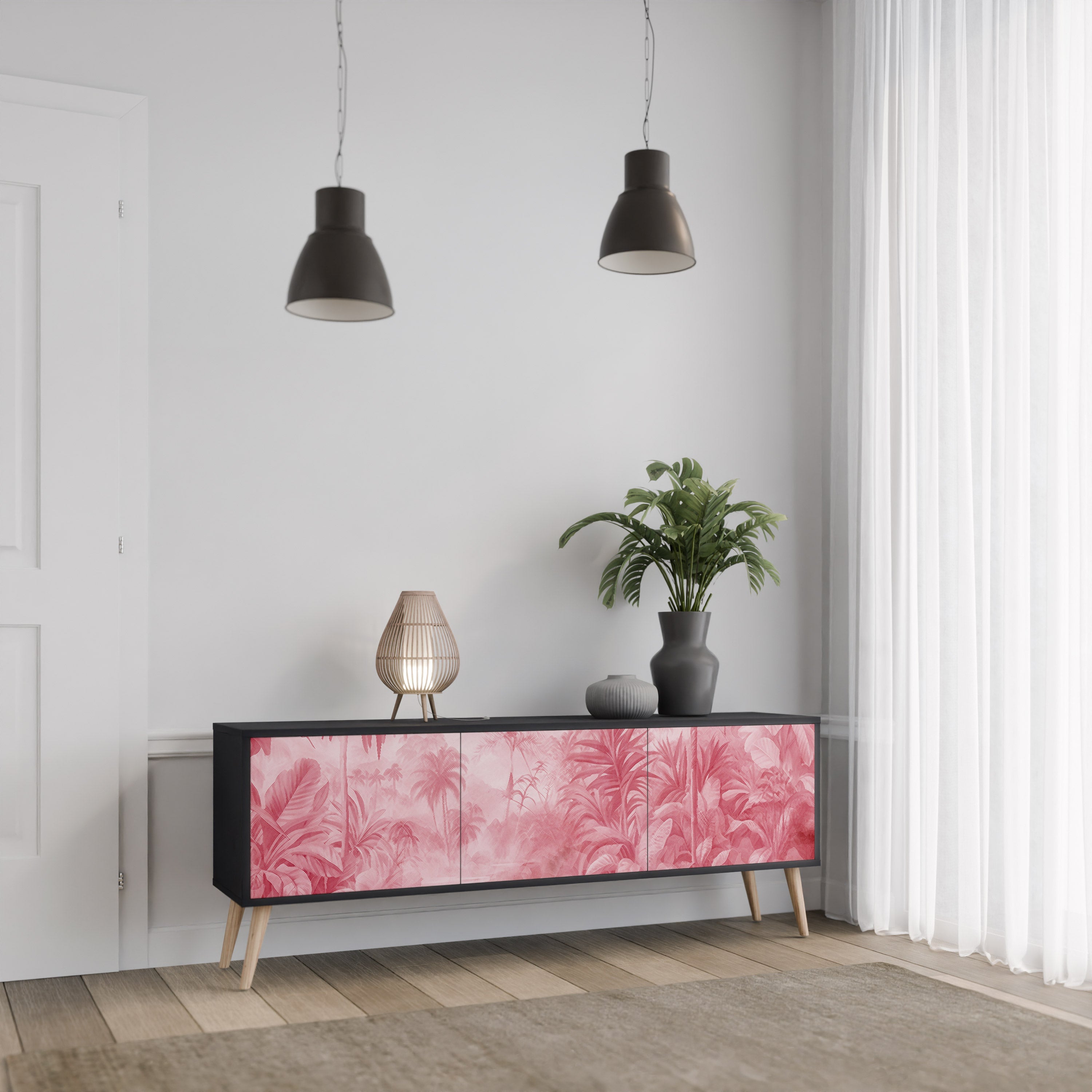 SWEET TROPICS Móvel de TV com 3 Portas em Acabamento Preto