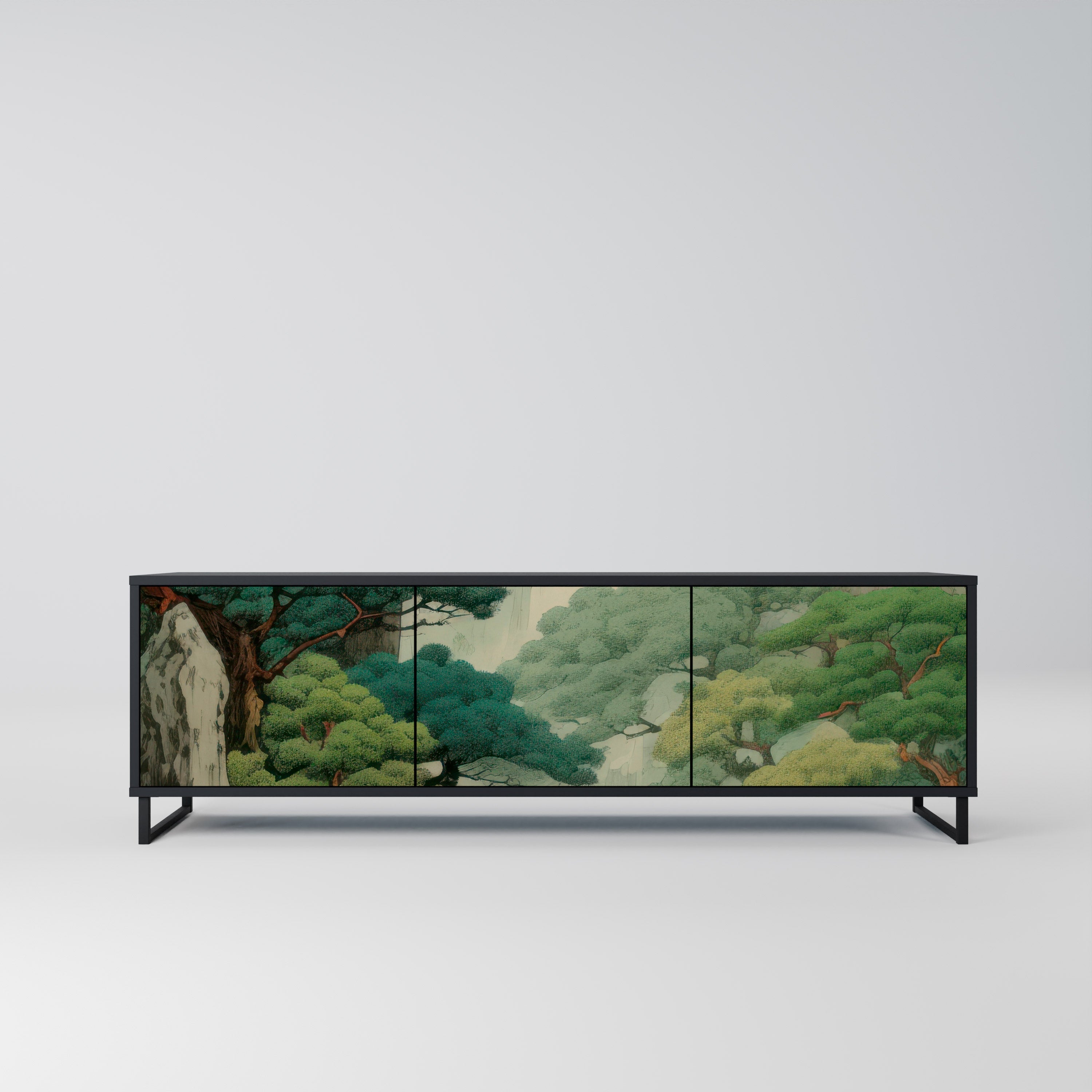 VERDURE ABYSS Móvel de TV com 3 Portas em Acabamento Preto