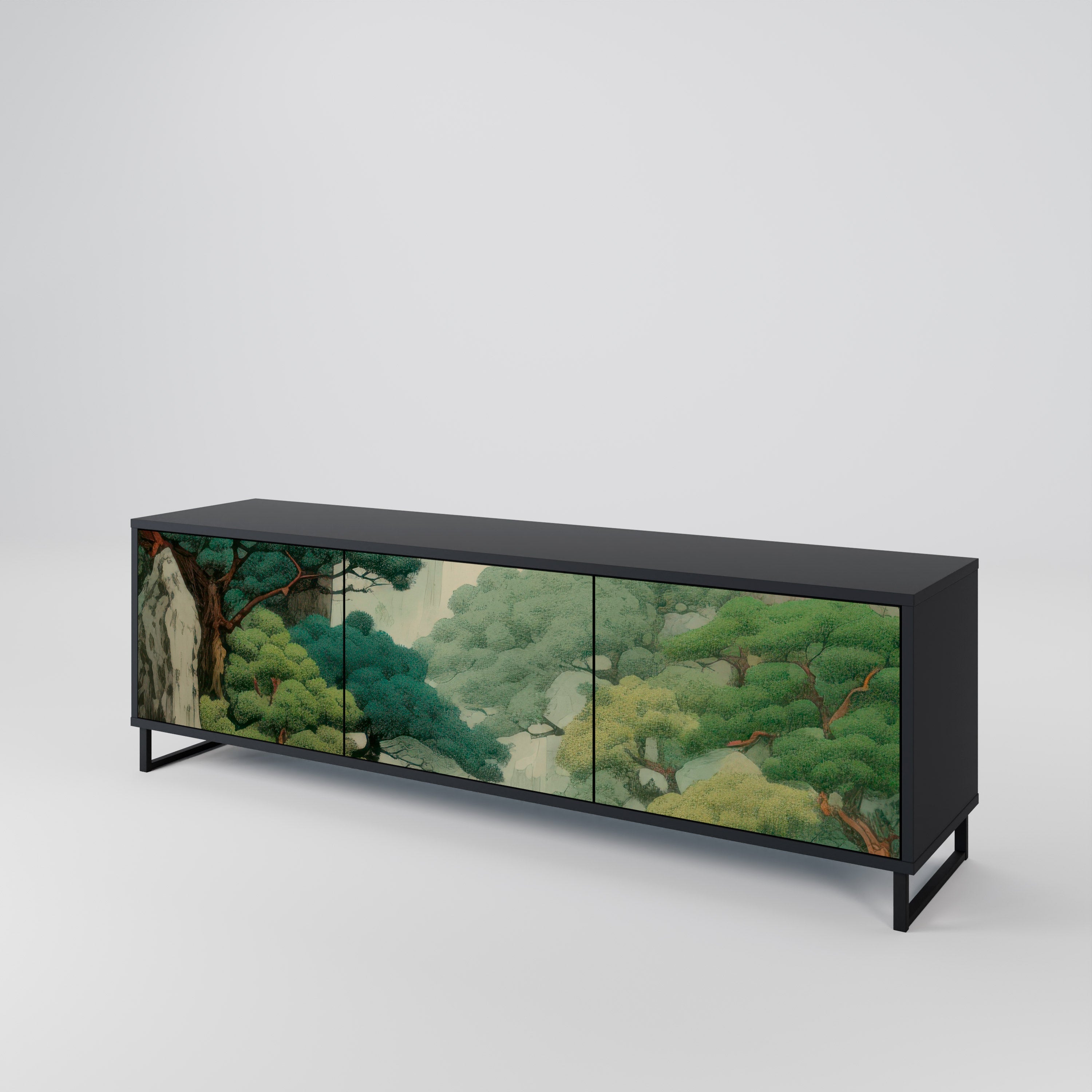 VERDURE ABYSS Móvel de TV com 3 Portas em Acabamento Preto